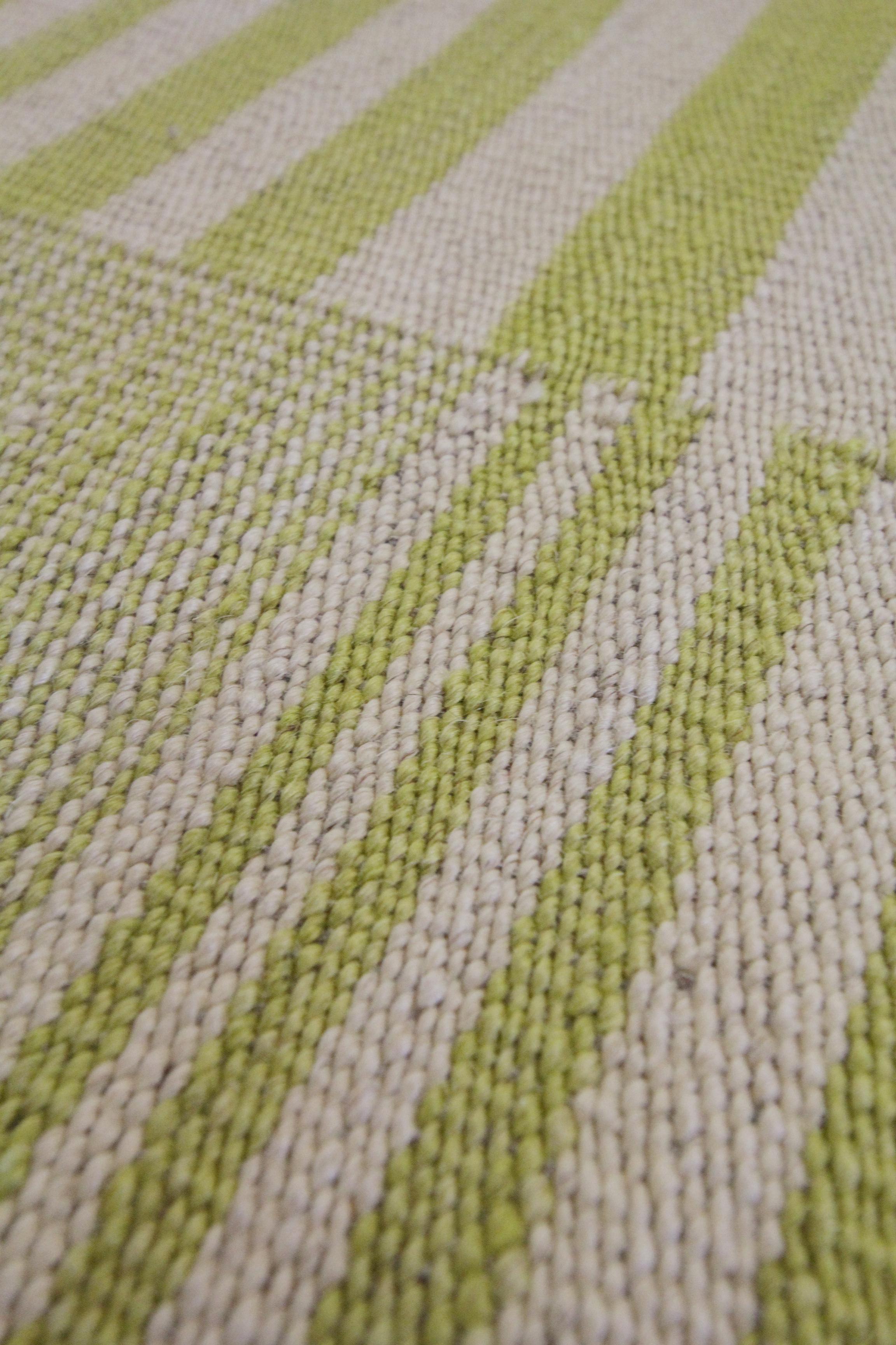 Contemporary Modern Striped Kilim Rug Handmade Carpet Mustard Yellow Wool Area Rug For Sale