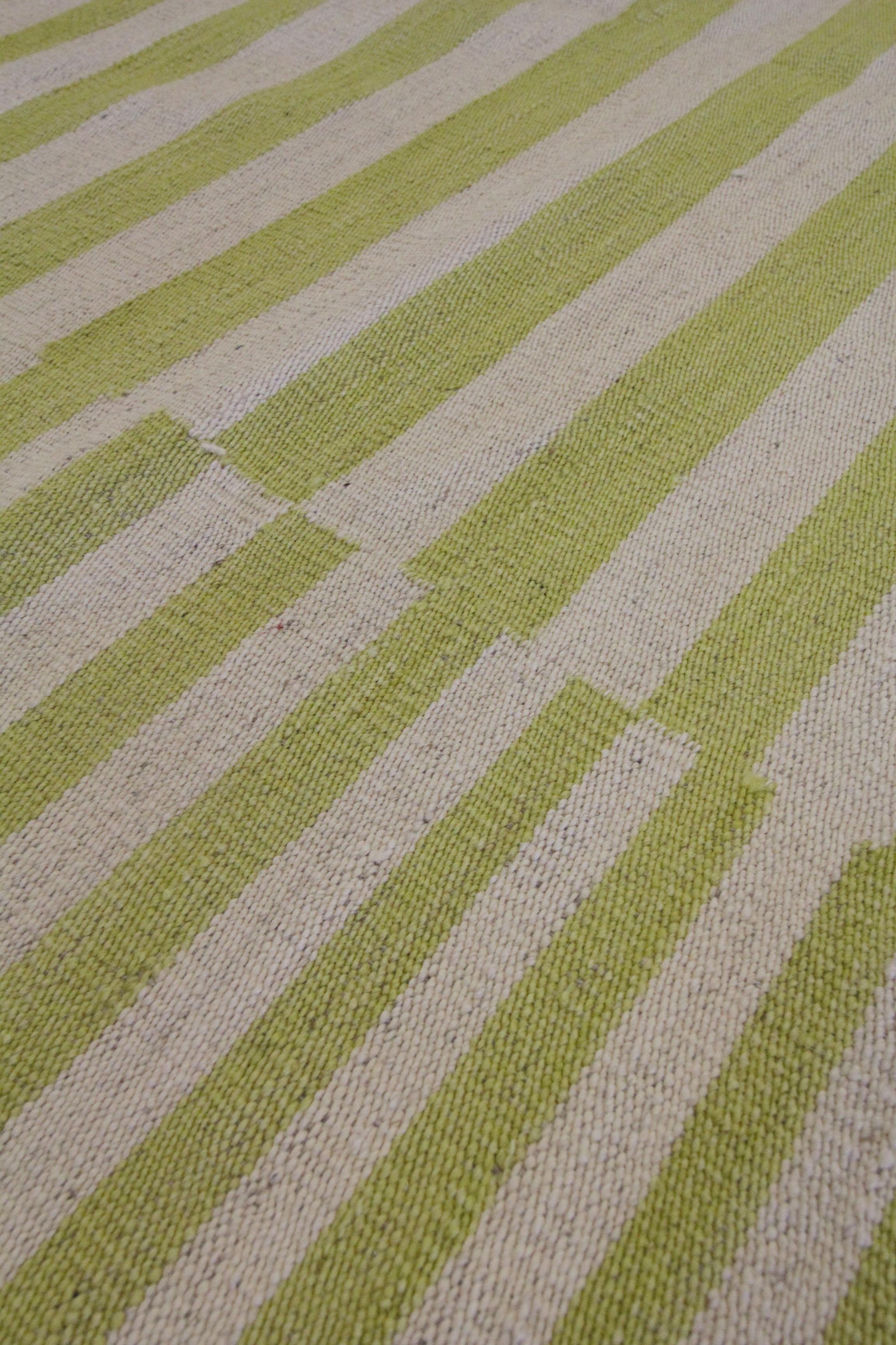 Afghan Modern Striped Kilim Rug Handmade Kelim Carpet Mustard Yellow Wool Area Rug For Sale