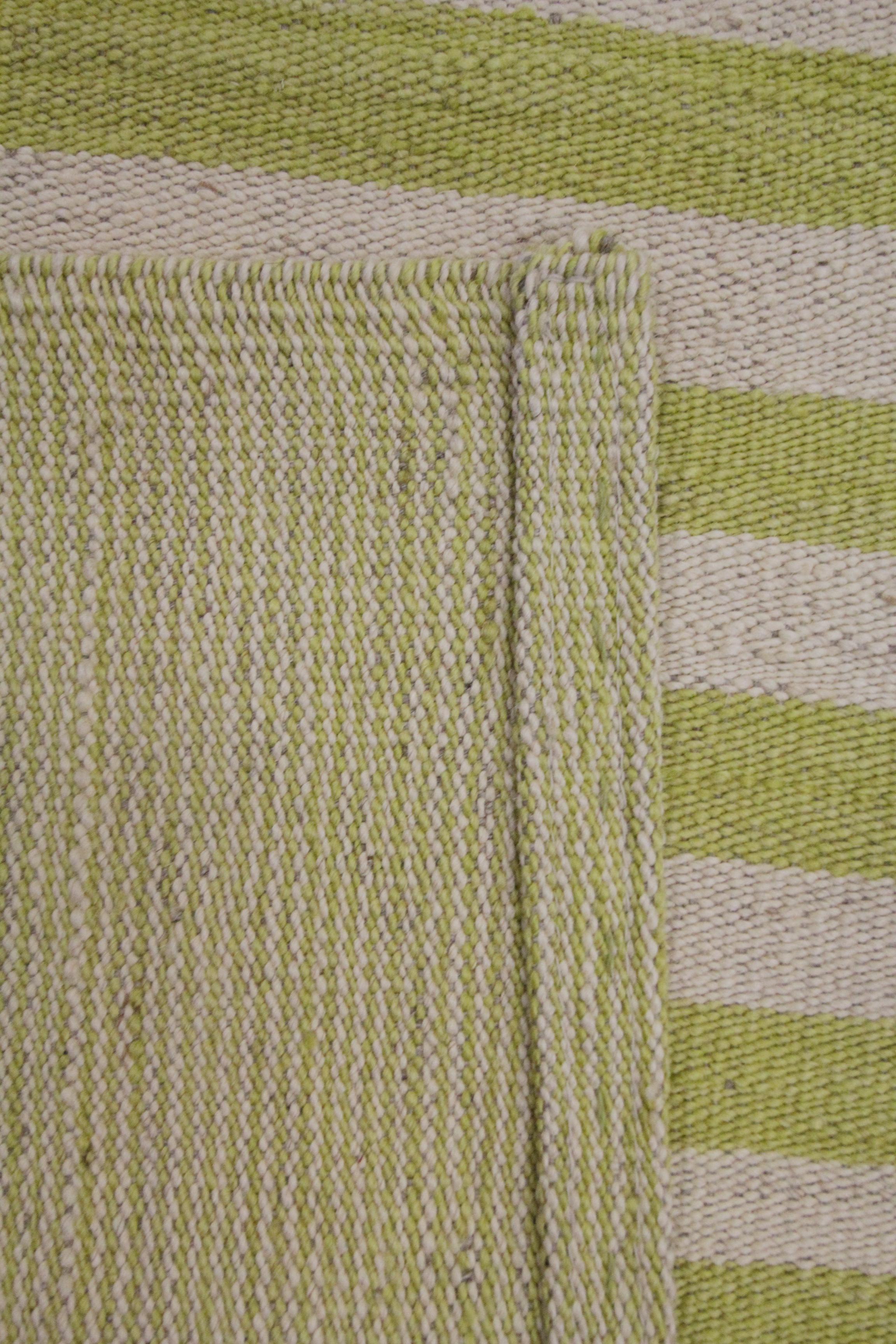 Contemporary Modern Striped Kilim Rug Handmade Kelim Carpet Mustard Yellow Wool Area Rug For Sale