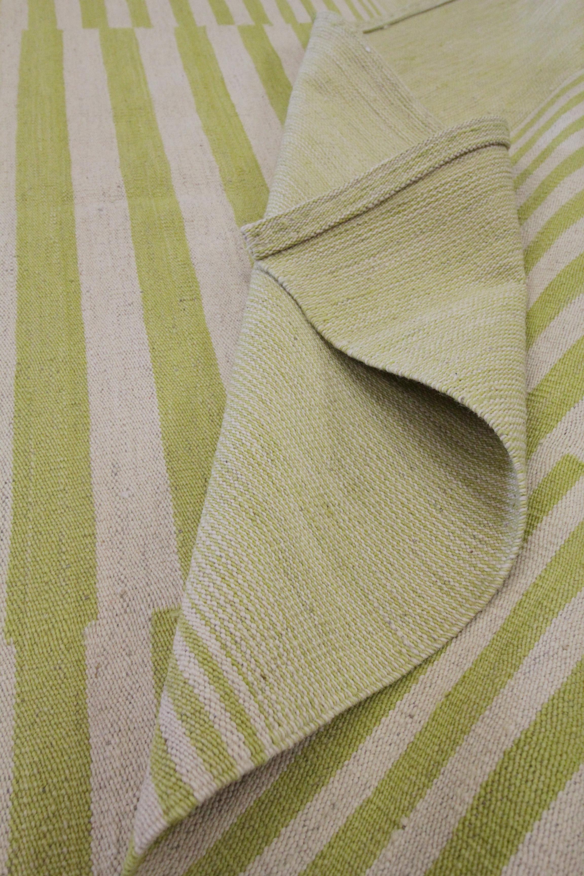 Modern Striped Kilim Rug Handmade Kelim Carpet Mustard Yellow Wool Area Rug For Sale 1