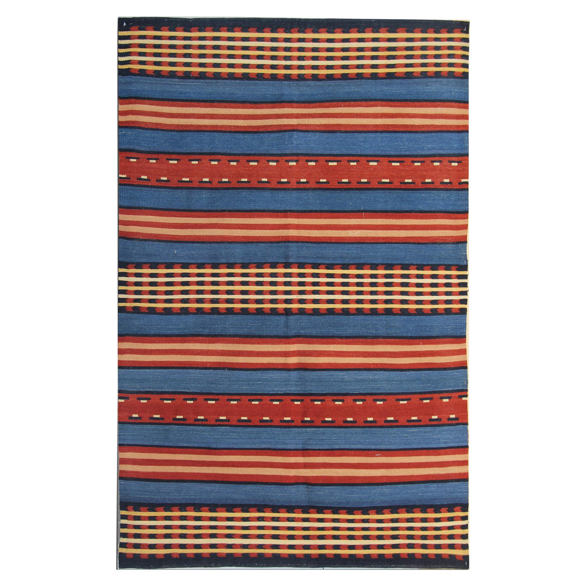 Alfombra Kilim a rayas moderna Alfombra hecha a mano Alfombra de tejido plano transicional