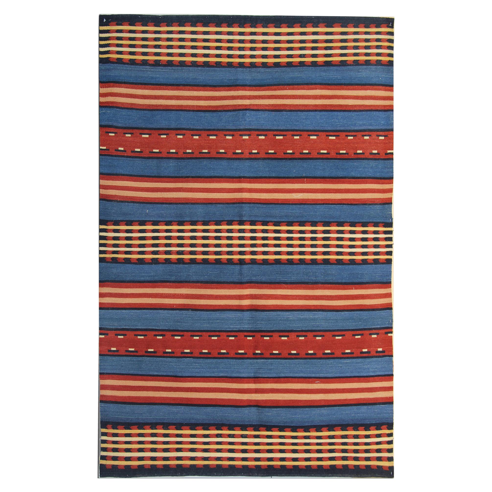 Tapis Kilim moderne rayé fait à la main Tapis transitionnel tissé à plat