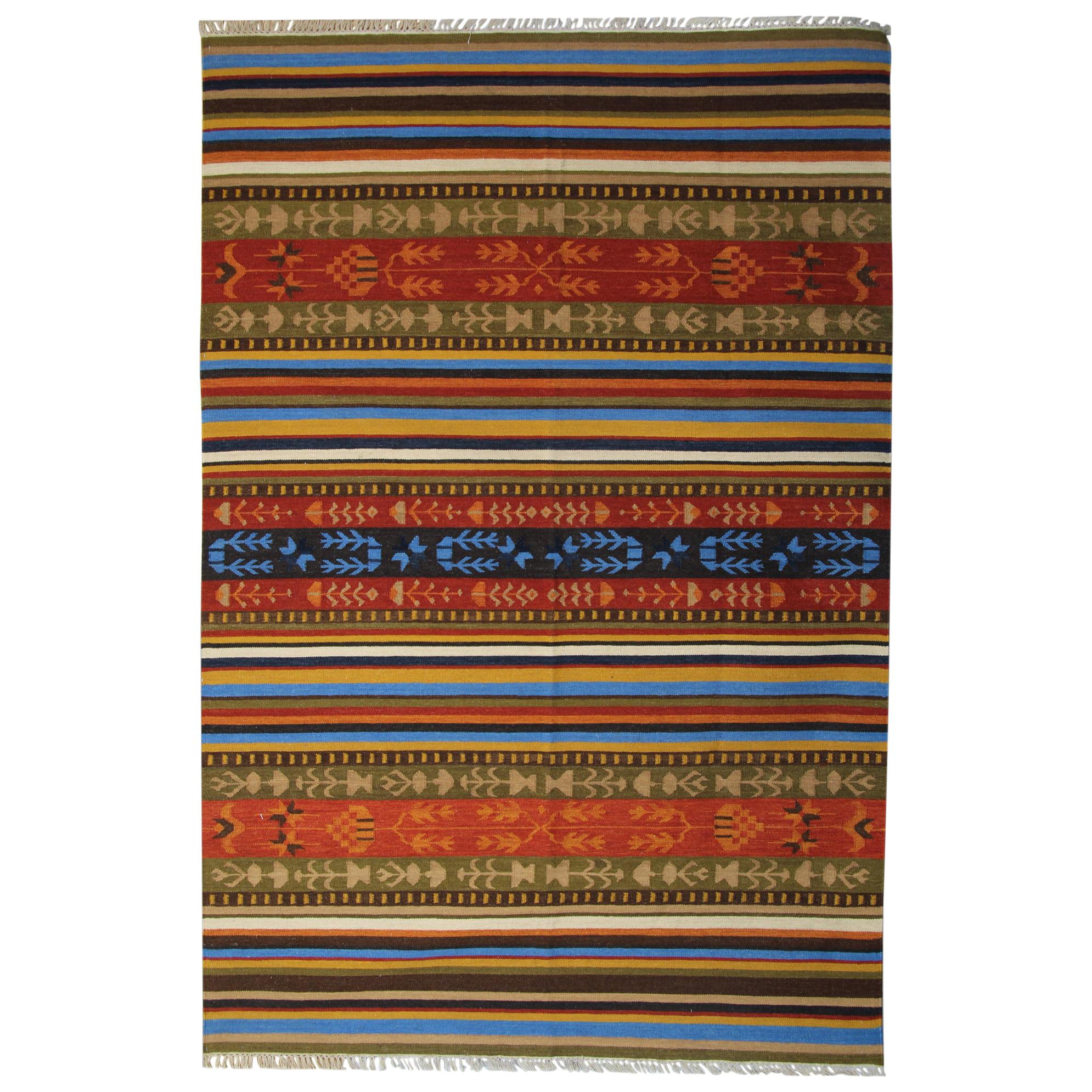 Alfombra Kilim de rayas moderna, alfombra geométrica hecha a mano Kilim Area Rug