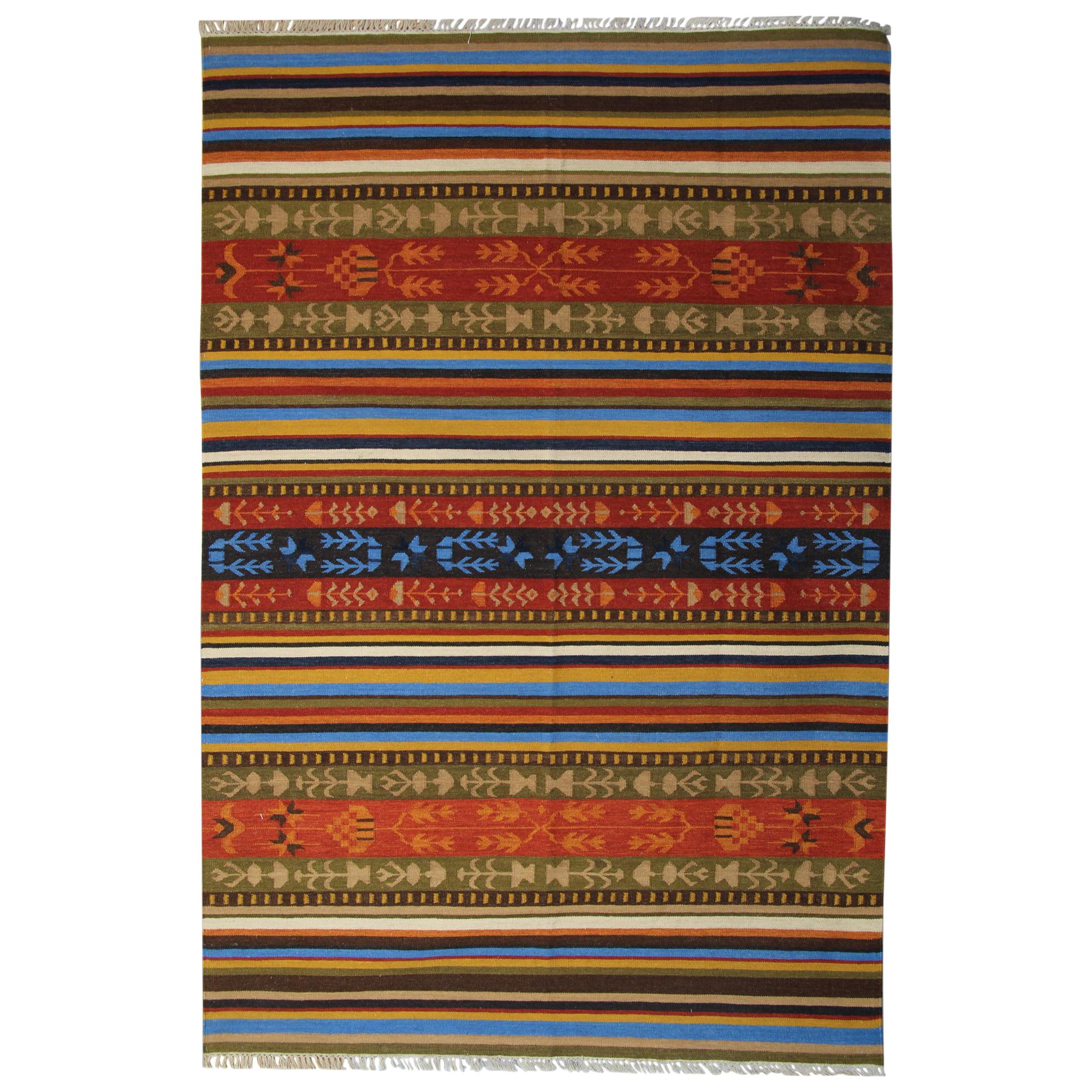 Modern Striped Kilim Rug, Handmade Geometric Carpet Kilim Area Rug For Sale