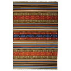 Modern Striped Kilim Rug, Handmade Geometric Carpet Kilim Area Rug