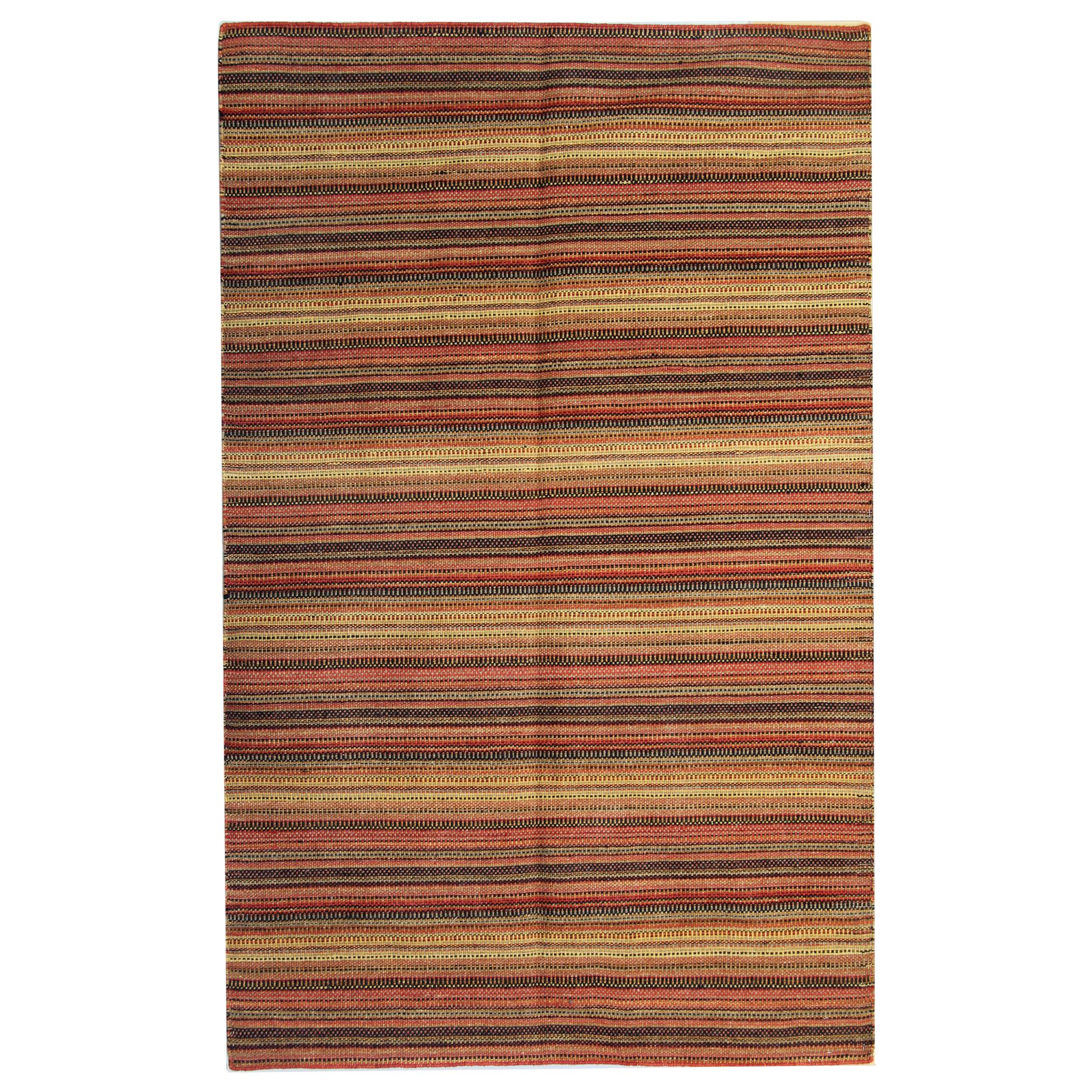 Tapis Kilim moderne à rayures, tapis de zone transitionnel orange fait à la main, en vente