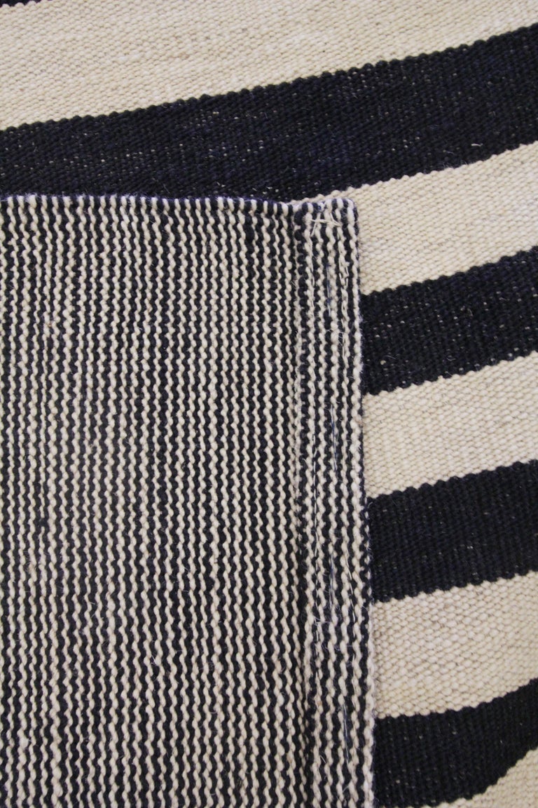 Modern Striped Kilim Rugs, Carpet Area Rug Black Scandinavian Style Kilims For Sale 2