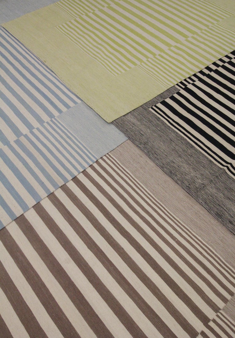 Modern Striped Kilim Rugs, Carpet Area Rug Black Scandinavian Style Kilims For Sale 4