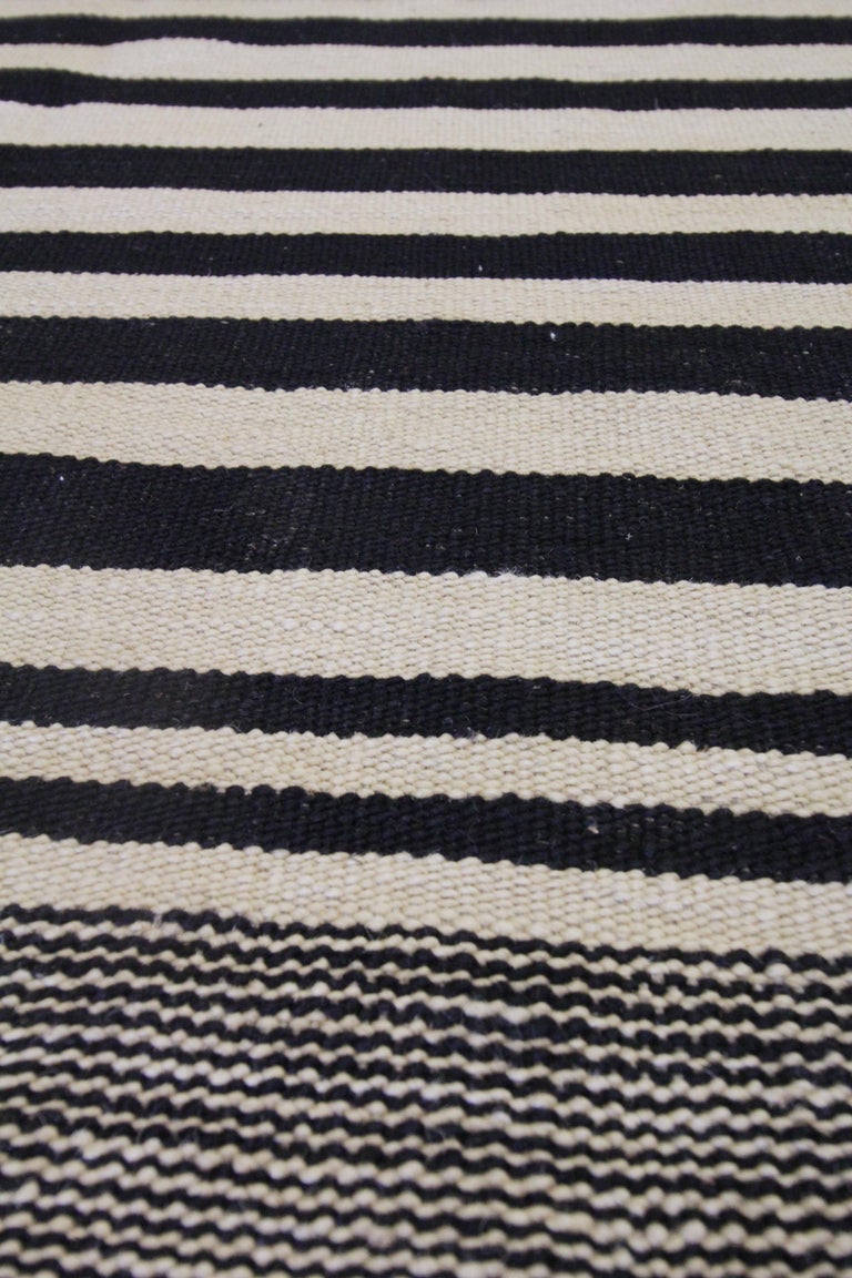 Scandinavian Modern Modern Striped Kilim Rugs, Carpet Area Rug Black Scandinavian Style Kilims For Sale