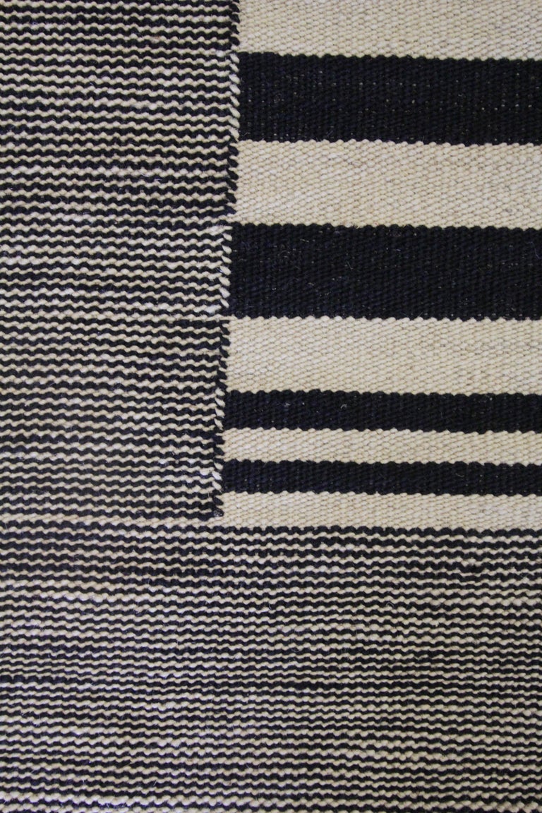 Afghan Modern Striped Kilim Rugs, Carpet Area Rug Black Scandinavian Style Kilims For Sale