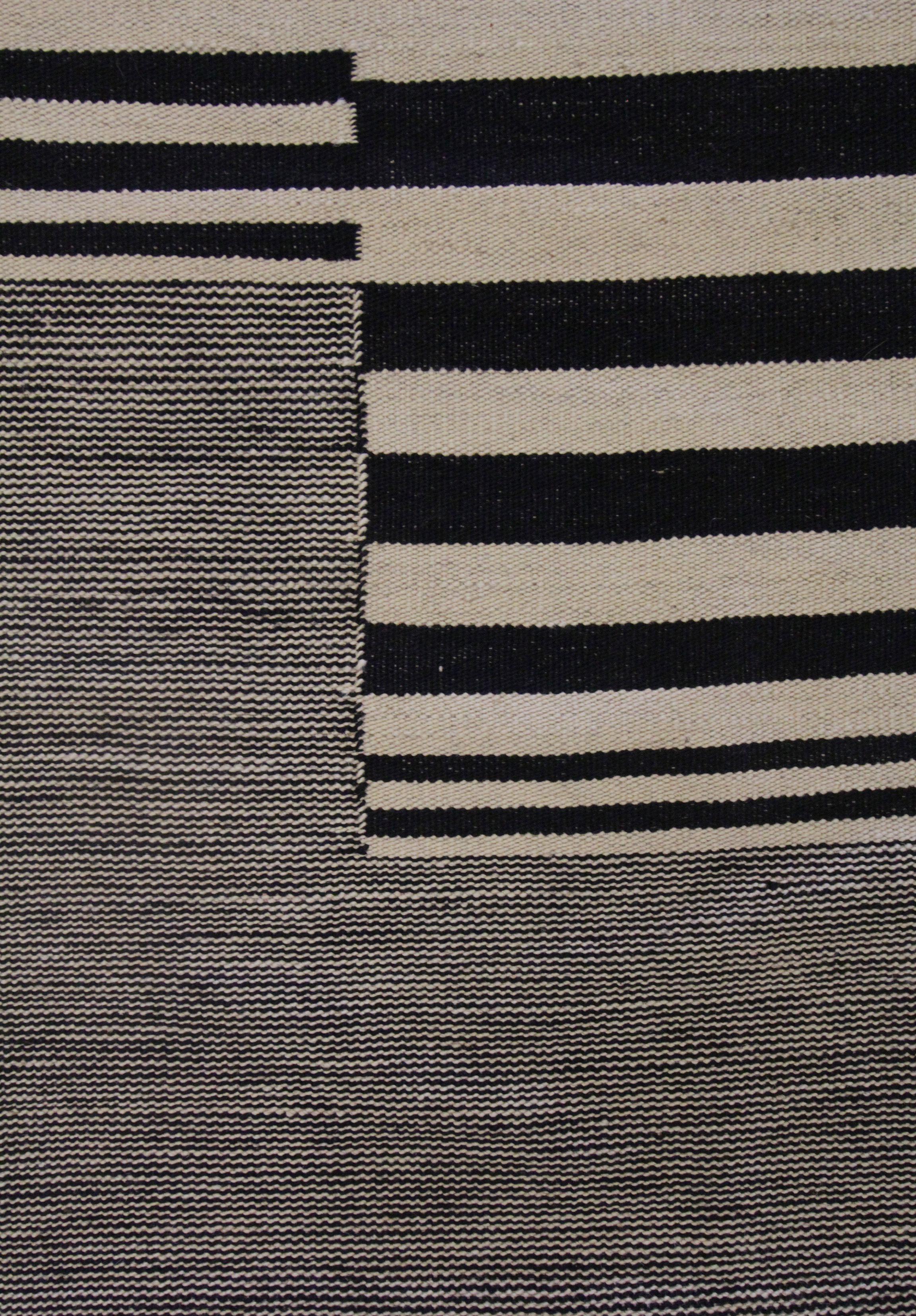 Contemporary Modern Striped Kilim Rugs, Carpet Area Rug Black Scandinavian Style Kilims