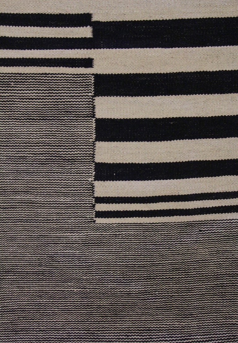Contemporary Modern Striped Kilim Rugs, Carpet Area Rug Black Scandinavian Style Kilims For Sale