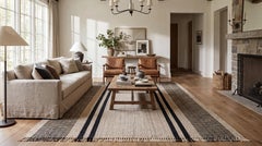 Alfombra moderna de lana kilim a rayas – Alfombra tejida a mano con tejido plano en beige y negro, 10 x 15