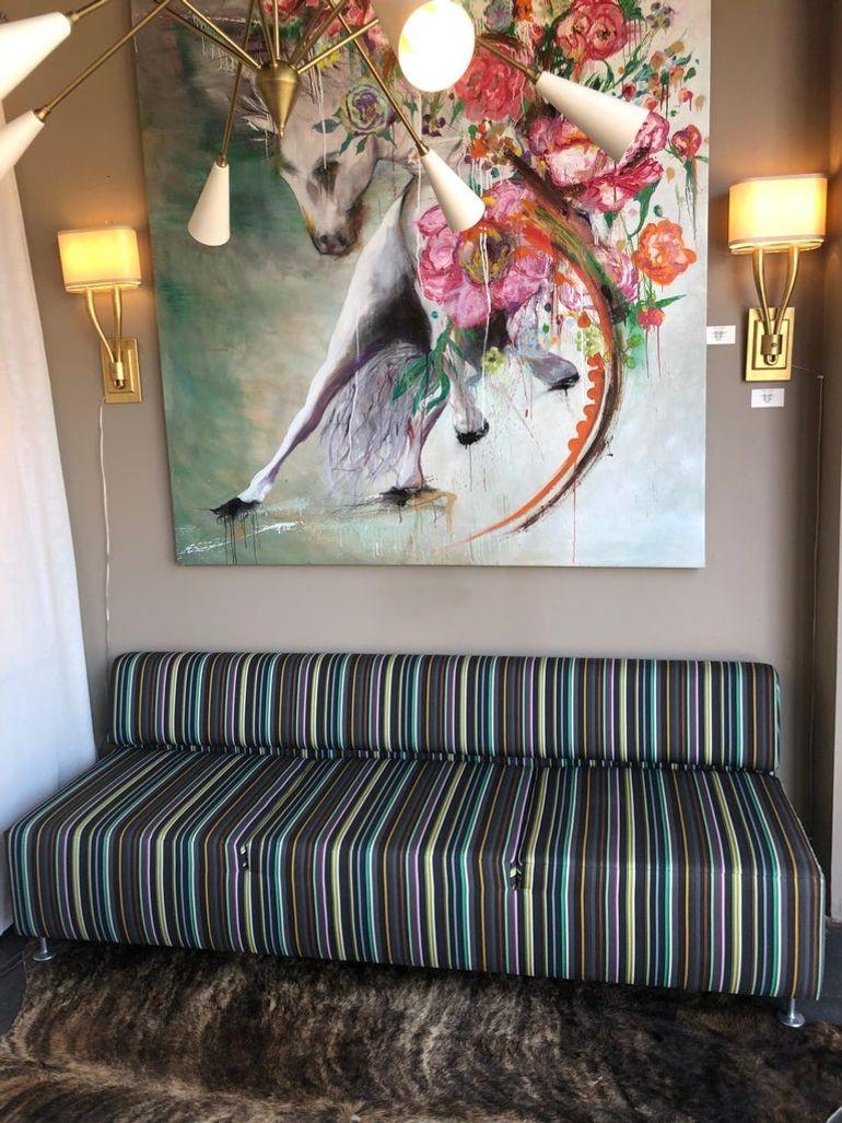 Contemporary Modern Striped Low Back Sofa, U.S.A. 2005. For Sale