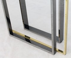 Modern Striped Mirror Tiles Top Console Smoked Chrome and Brass Legs