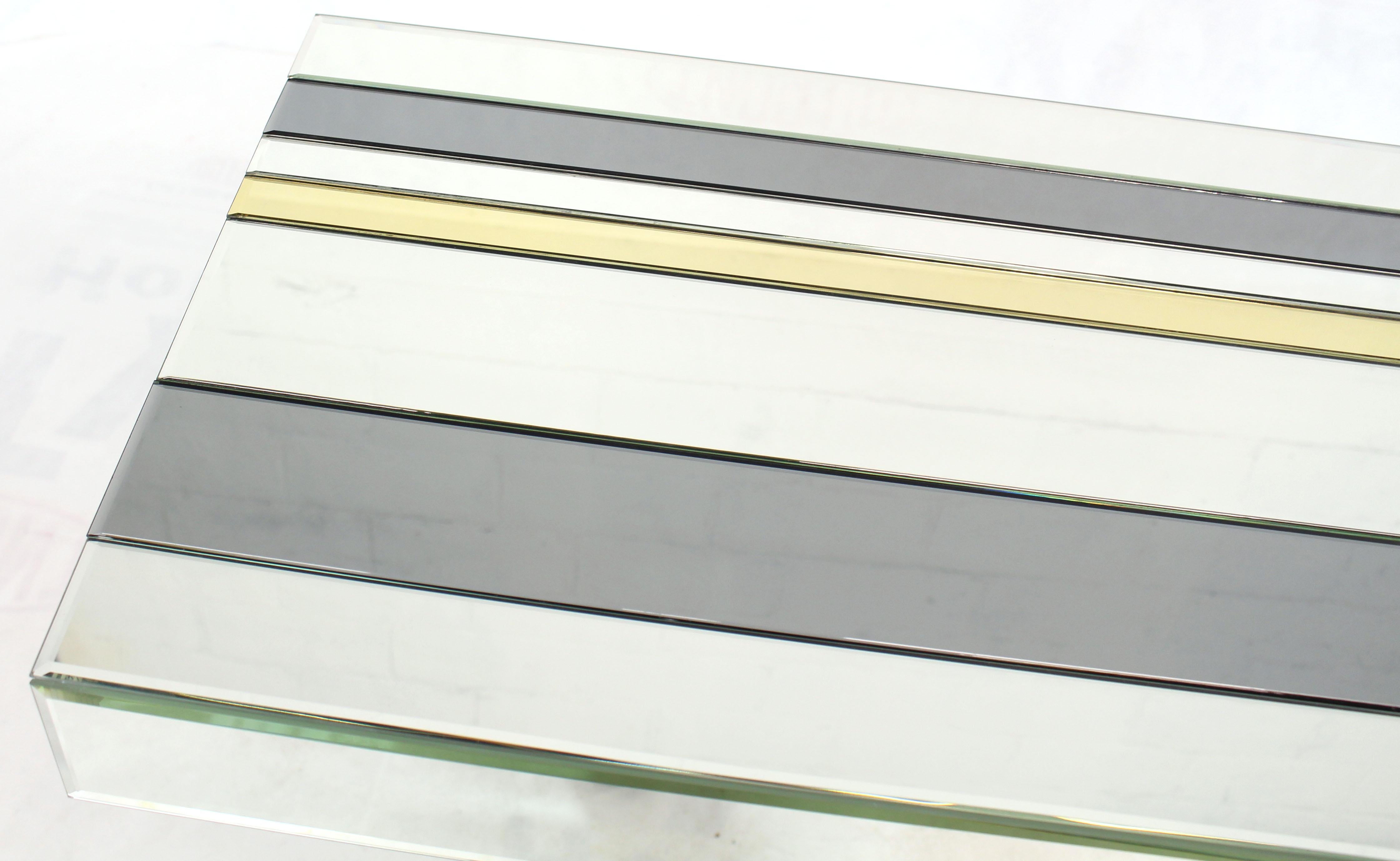 Modern Striped Mirror Tiles Top Console Smoked Chrome and Brass Legs In Excellent Condition In Rockaway, NJ