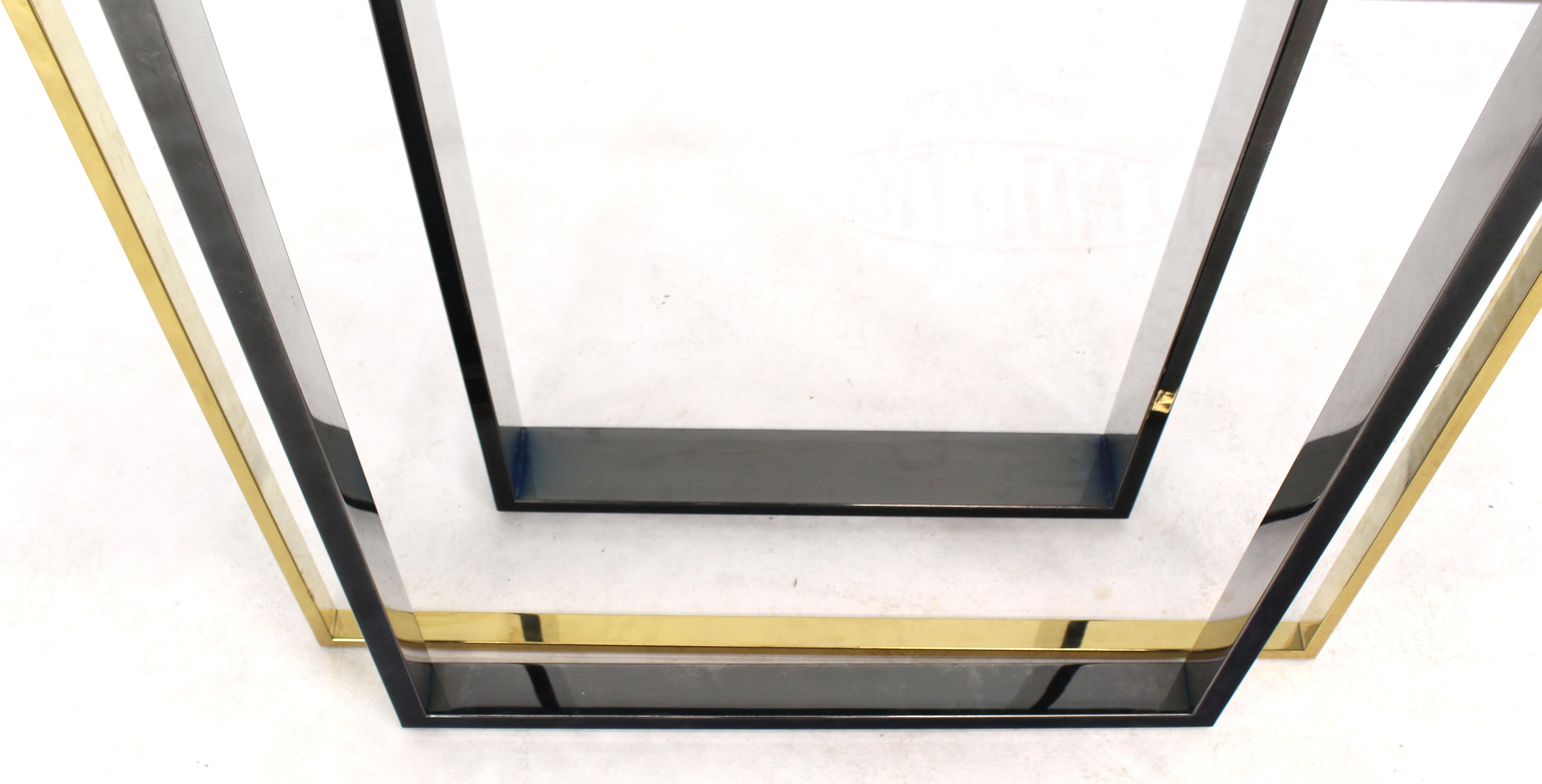 Contemporary Modern Striped Mirror Tiles Top Console Smoked Chrome and Brass Legs