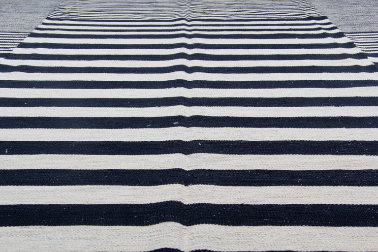 Modern Striped Rug, Black and White Kilim Rugs Carpet from Afghanistan