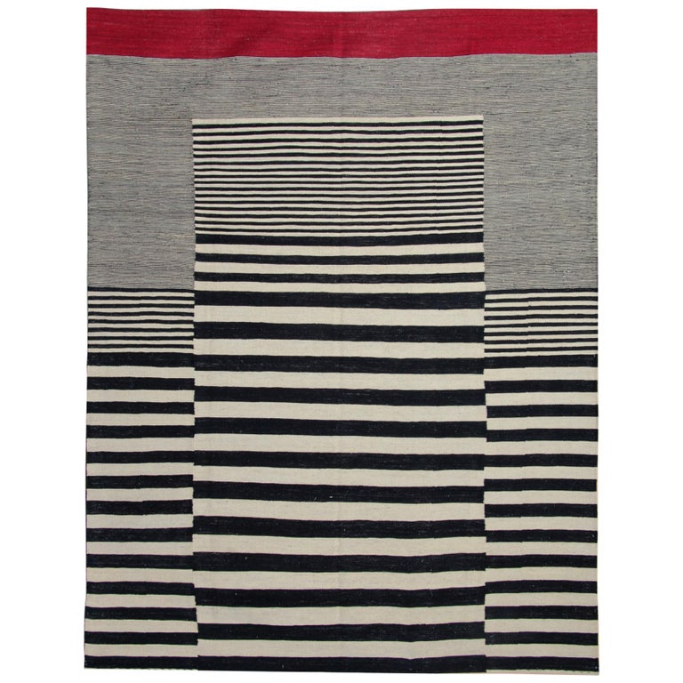 Black And White Striped Wool Carpet Carpet Vidalondon