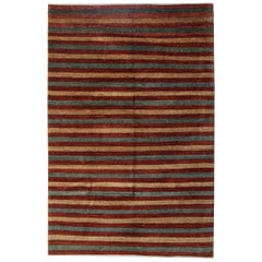 Vintage Modern Striped Rug Contemporary Oriental Rugs, Handwoven Carpet for Sale