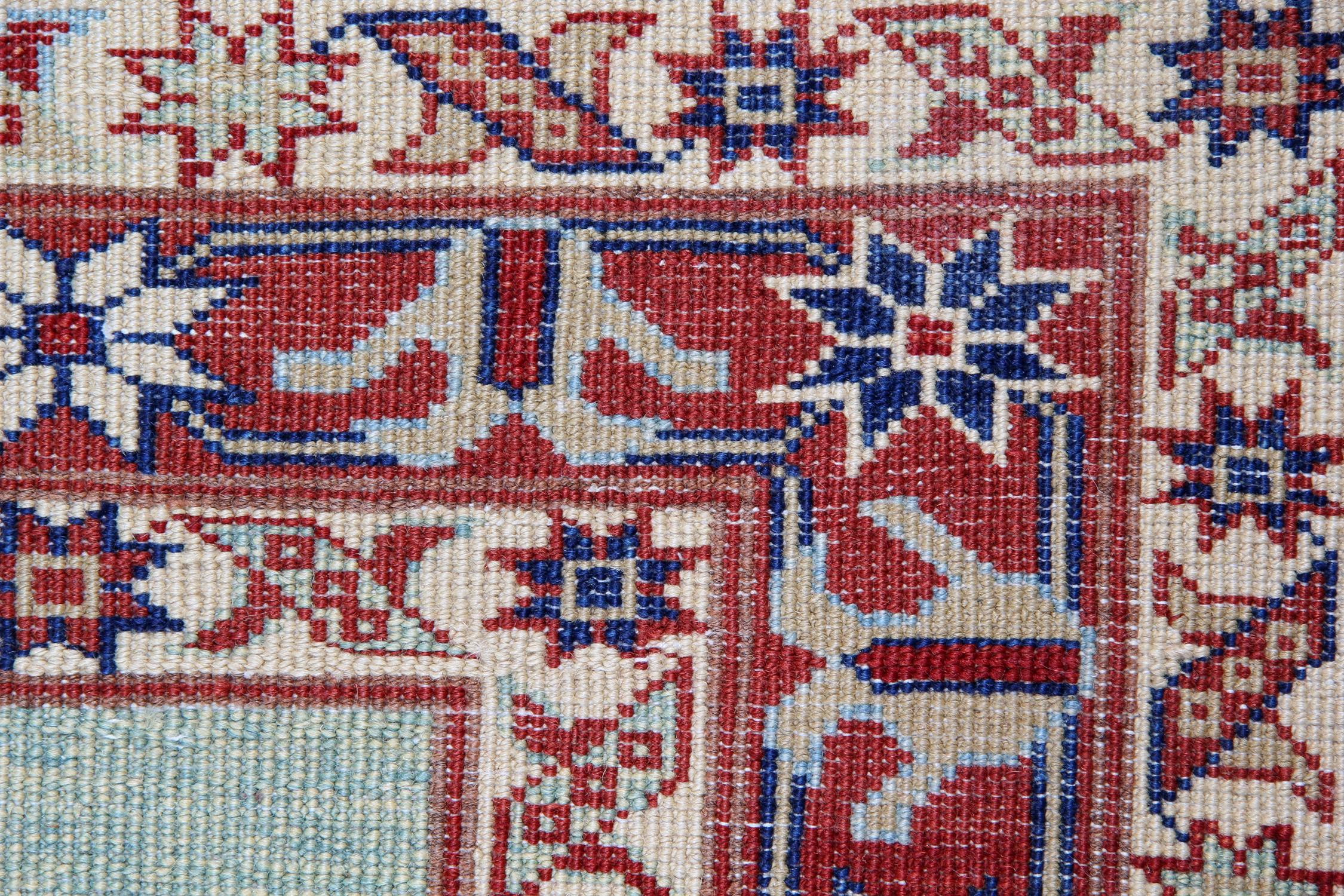 Hand-Knotted Modern Striped Rug, Kazak Handmade Carpet, Floor Afghan Rugs, Oriental Rug  For Sale