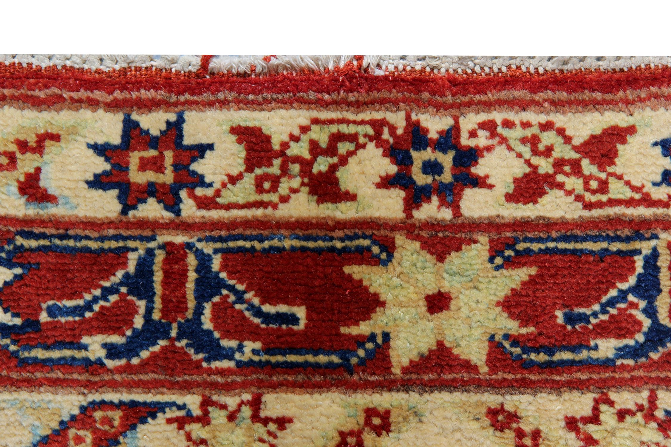 Modern Striped Rug, Kazak Handmade Carpet, Floor Afghan Rugs, Oriental Rug  In Excellent Condition For Sale In Hampshire, GB