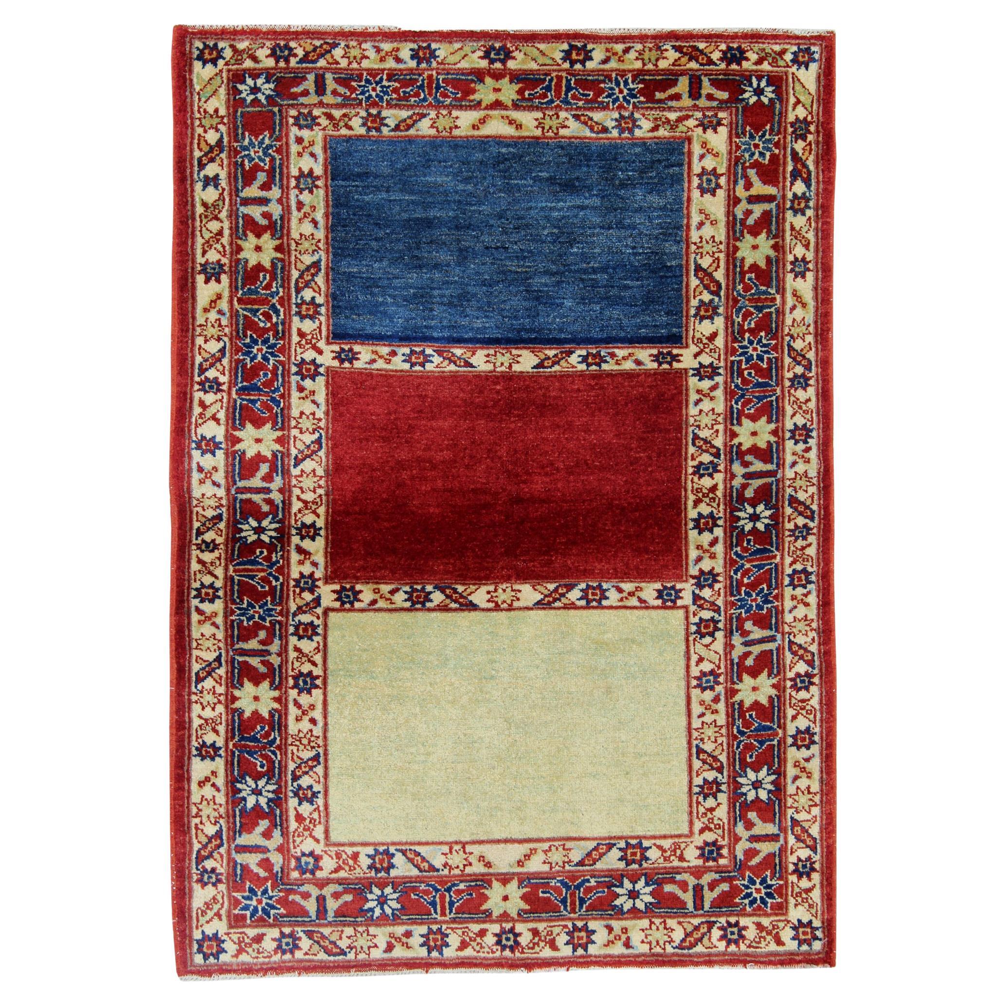 Modern Striped Rug, Kazak Handmade Carpet, Floor Afghan Rugs, Oriental Rug  For Sale