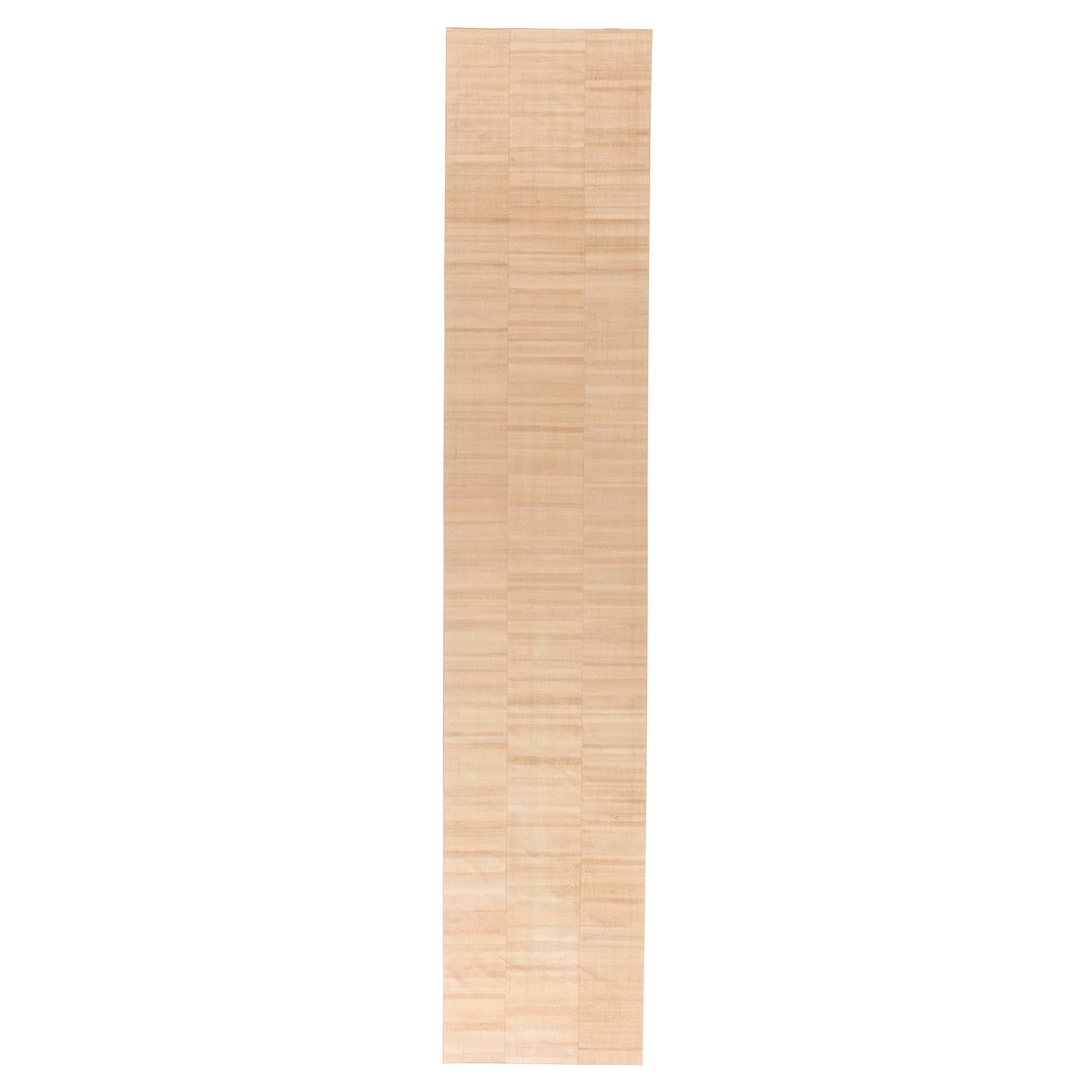 Modern Striped Sand Beige Kilim Runner by Doris Leslie Blau