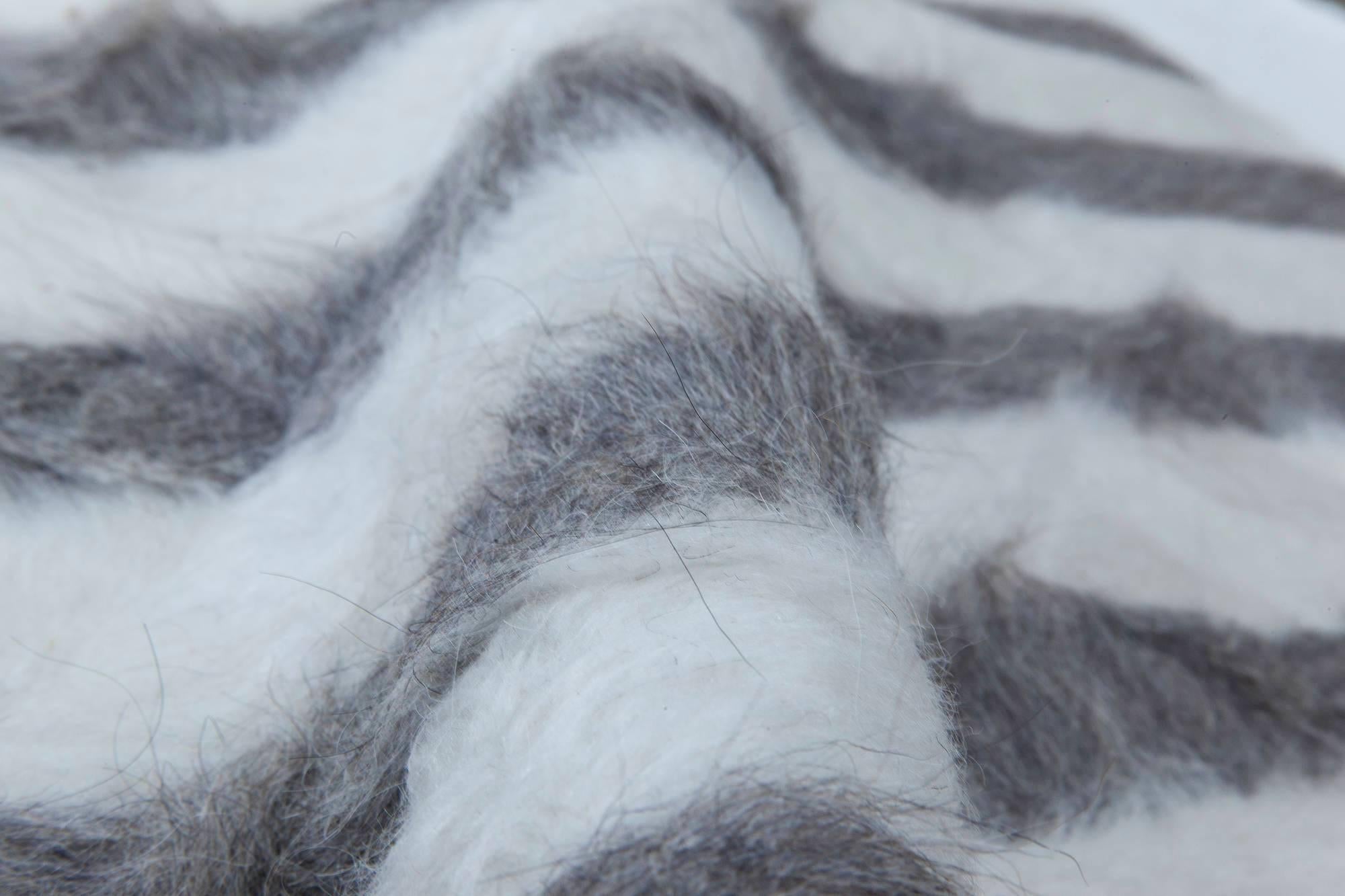 Modern striped Shaggy handmade Goat Hair rug by Doris Leslie Blau
Size: 6'2