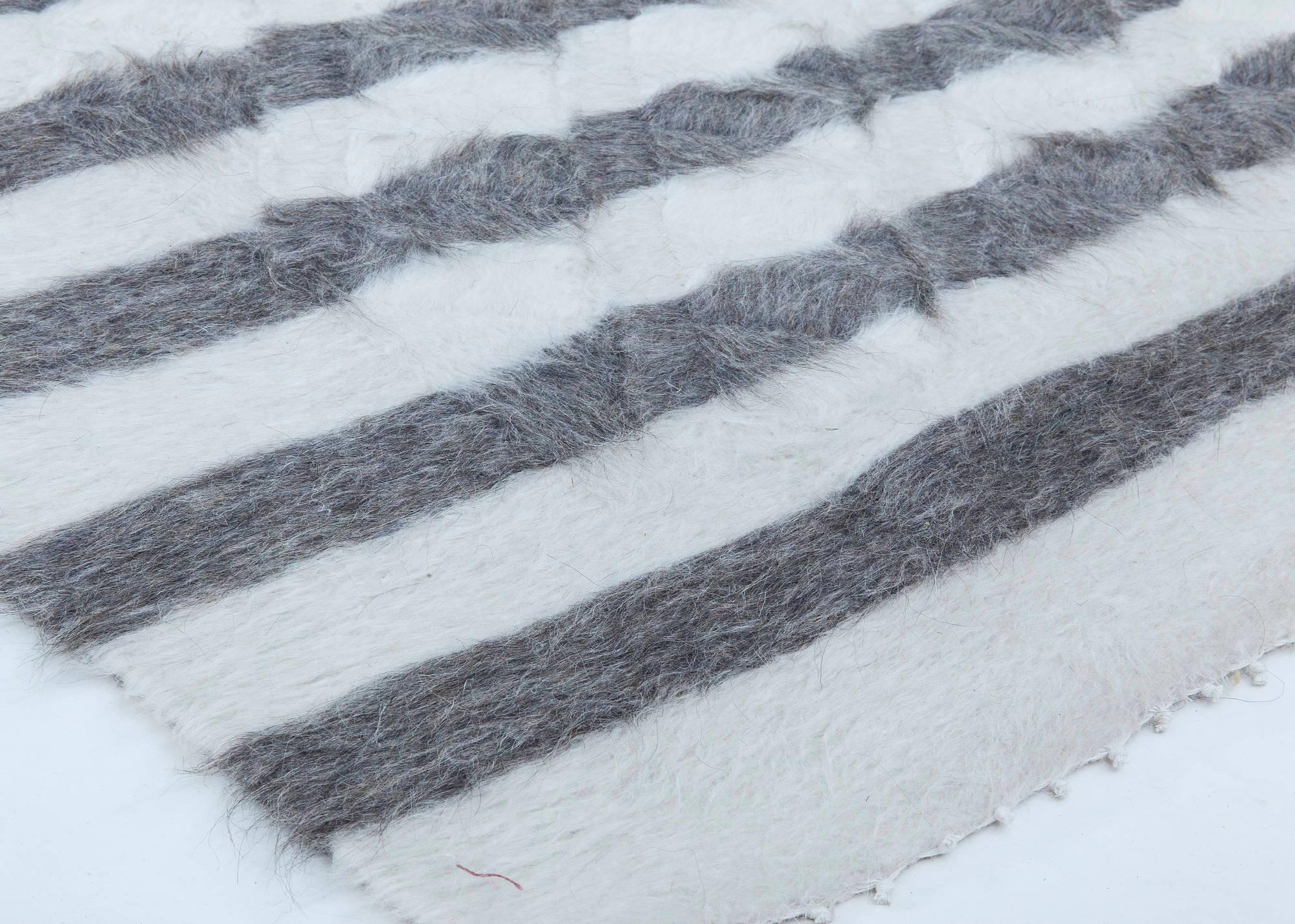 Modern Striped Shaggy Handmade Goat Hair Rug by Doris Leslie Blau In New Condition For Sale In New York, NY