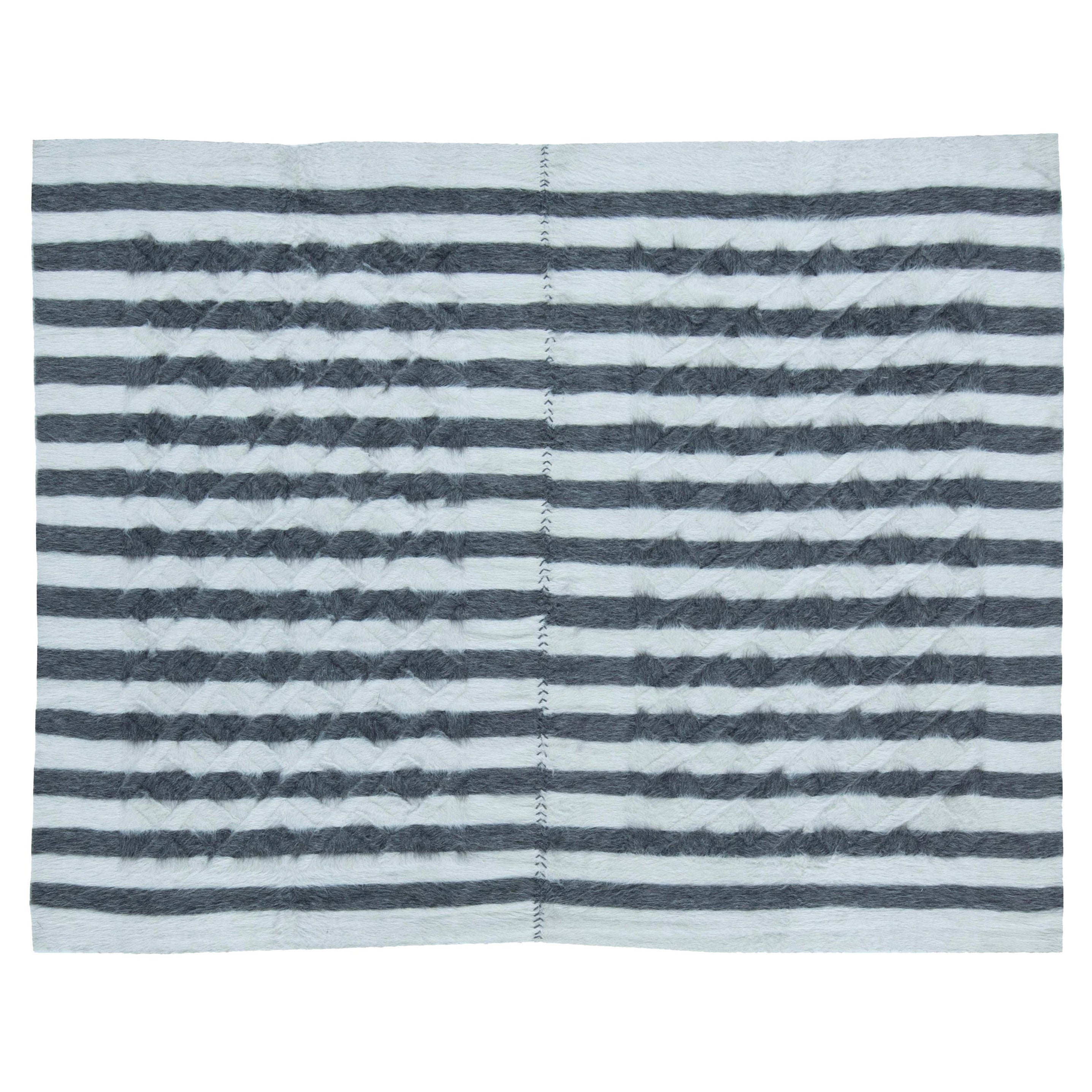 Modern Striped Shaggy Handmade Goat Hair Rug by Doris Leslie Blau
