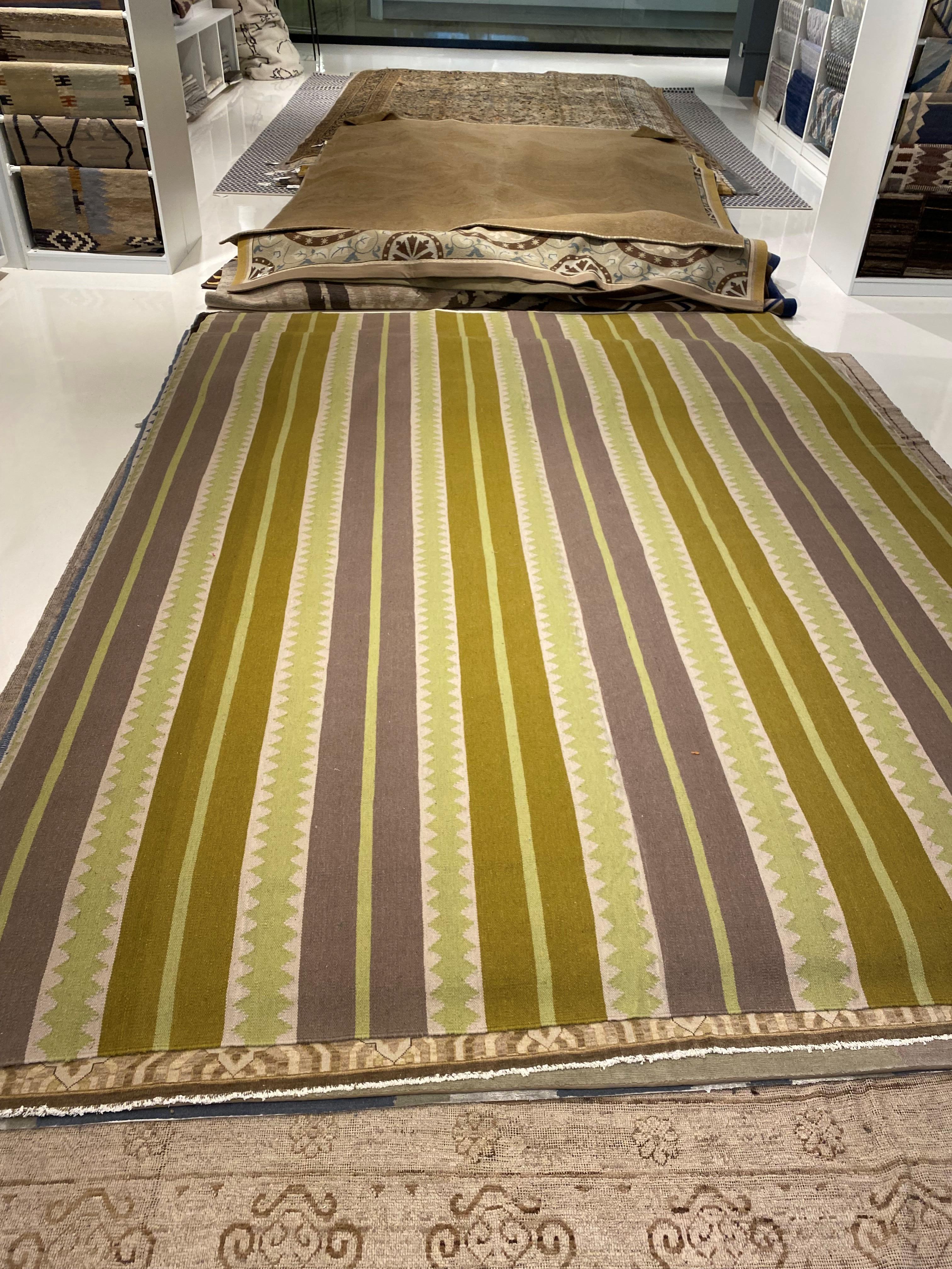 Modern striped Sundance green handmade wool rug by Doris Leslie Blau.
Size: 9'2