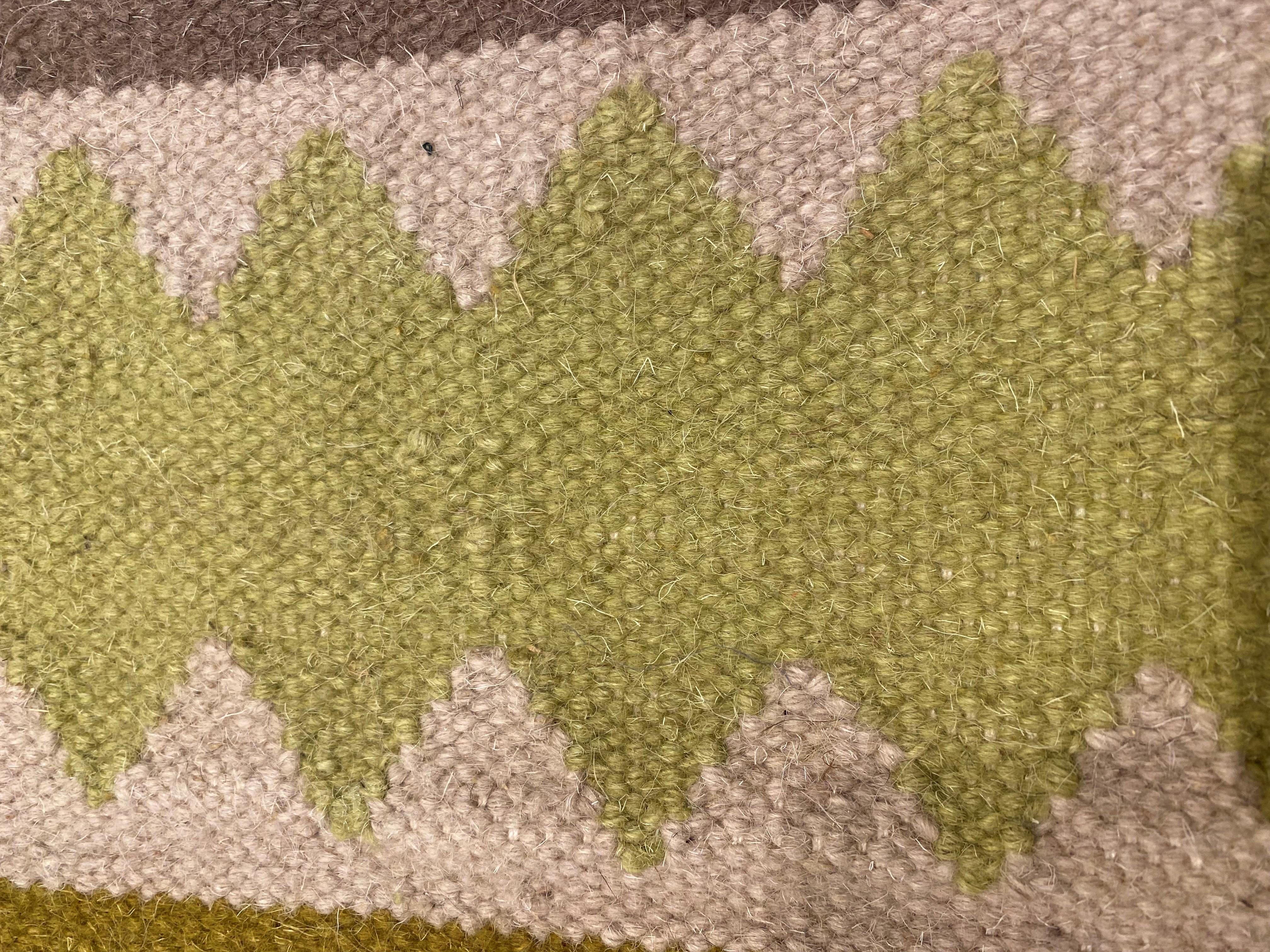Indian Modern Striped Sundance Green Handmade Wool Rug by Doris Leslie Blau For Sale