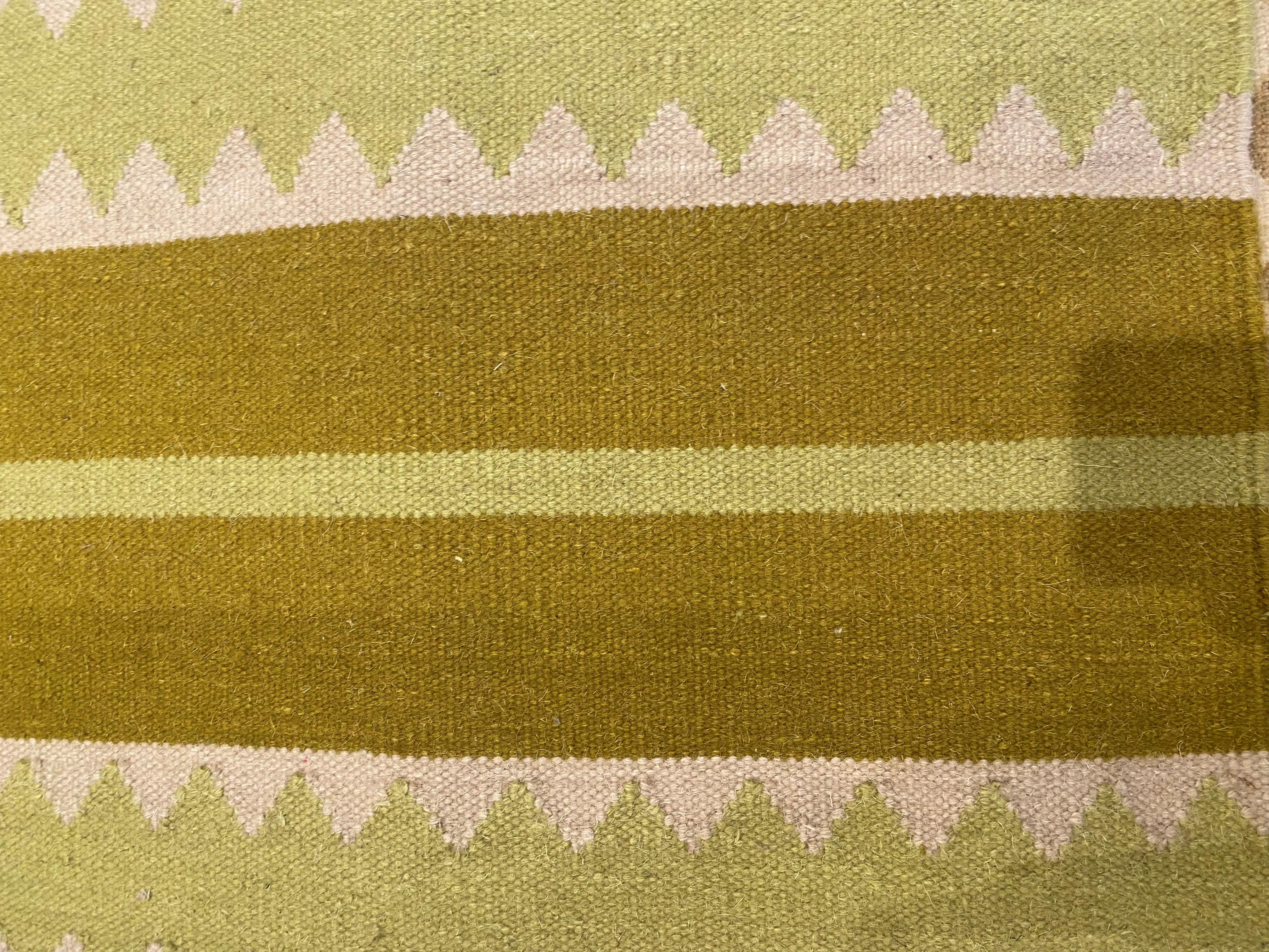 Hand-Knotted Modern Striped Sundance Green Handmade Wool Rug by Doris Leslie Blau For Sale
