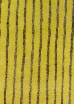 Modern Striped Yellow Black Hand Knotted Felt Rug by Doris Leslie Blau