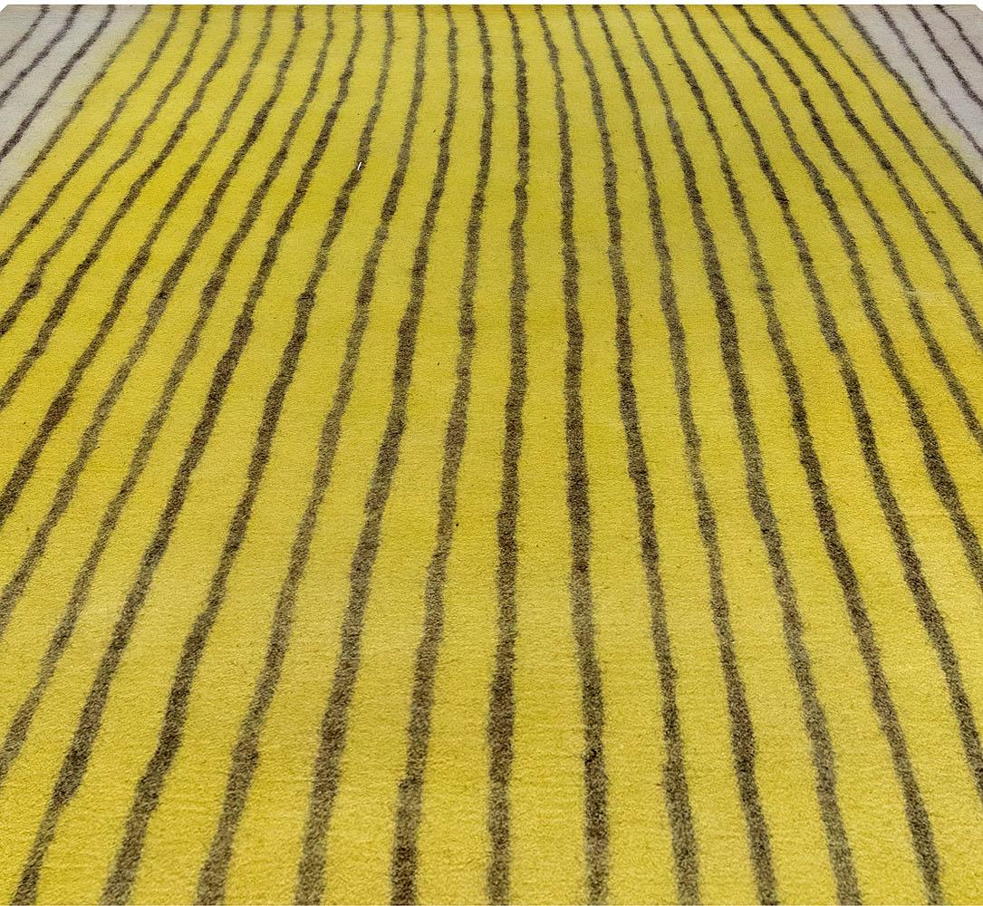 Persian Modern Striped Yellow Black Hand Knotted Felt Rug by Doris Leslie Blau For Sale
