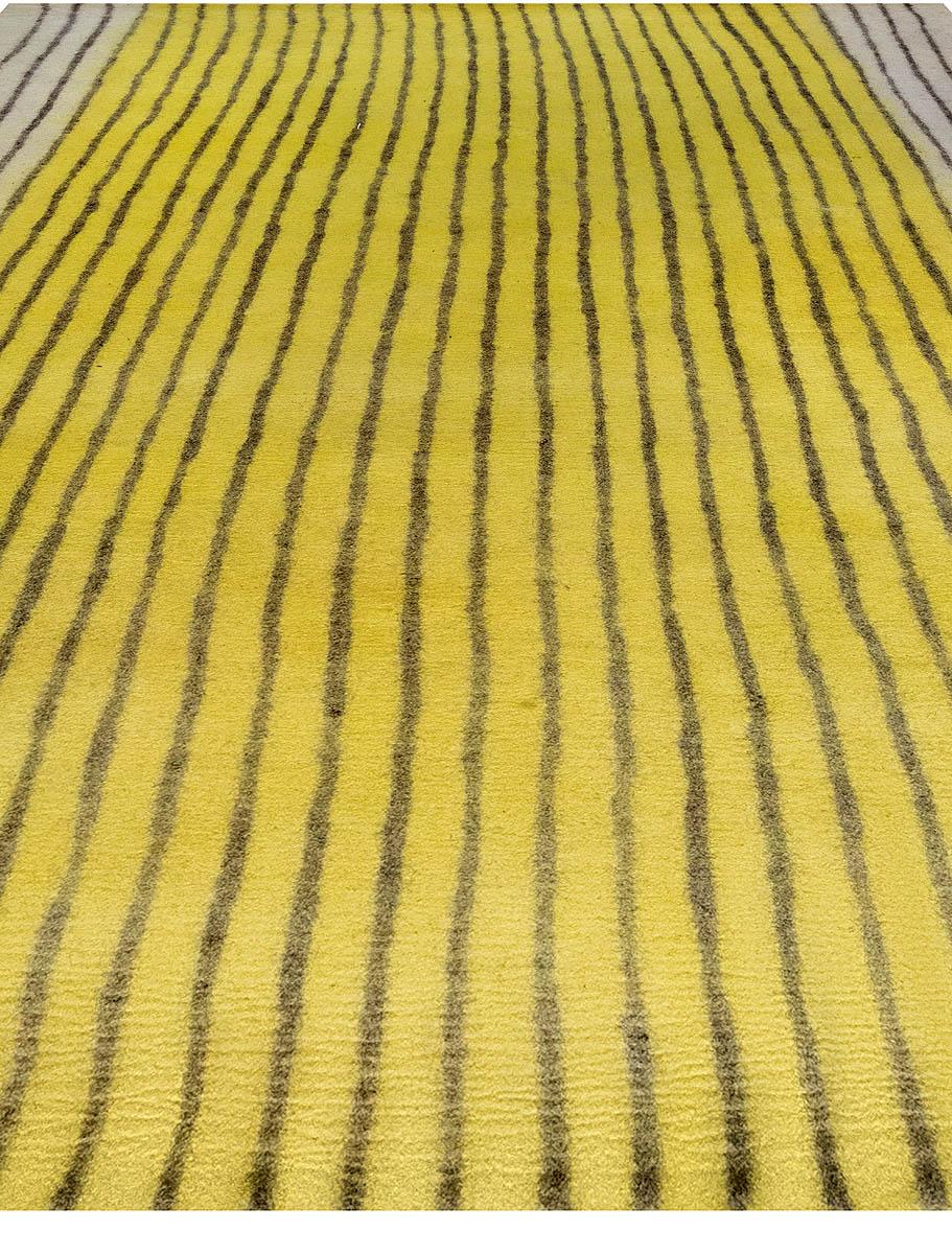 Hand-Knotted Modern Striped Yellow Black Hand Knotted Felt Rug by Doris Leslie Blau For Sale