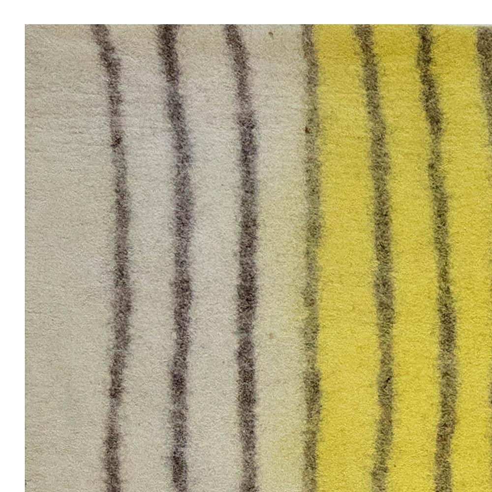 Modern Striped Yellow Black Hand Knotted Felt Rug by Doris Leslie Blau For Sale 1