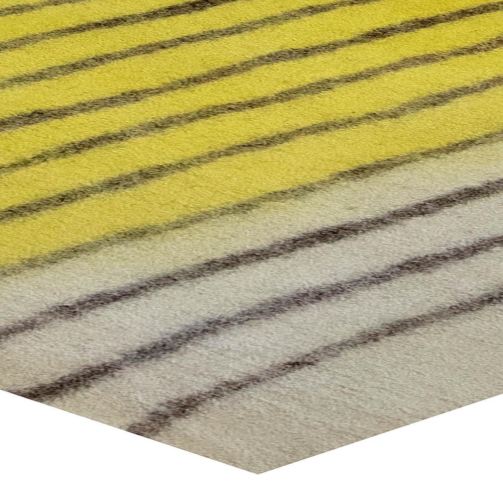 Modern Striped Yellow Black Hand Knotted Felt Rug by Doris Leslie Blau For Sale 2