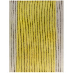 Modern Striped Yellow Black Hand Knotted Felt Rug by Doris Leslie Blau
