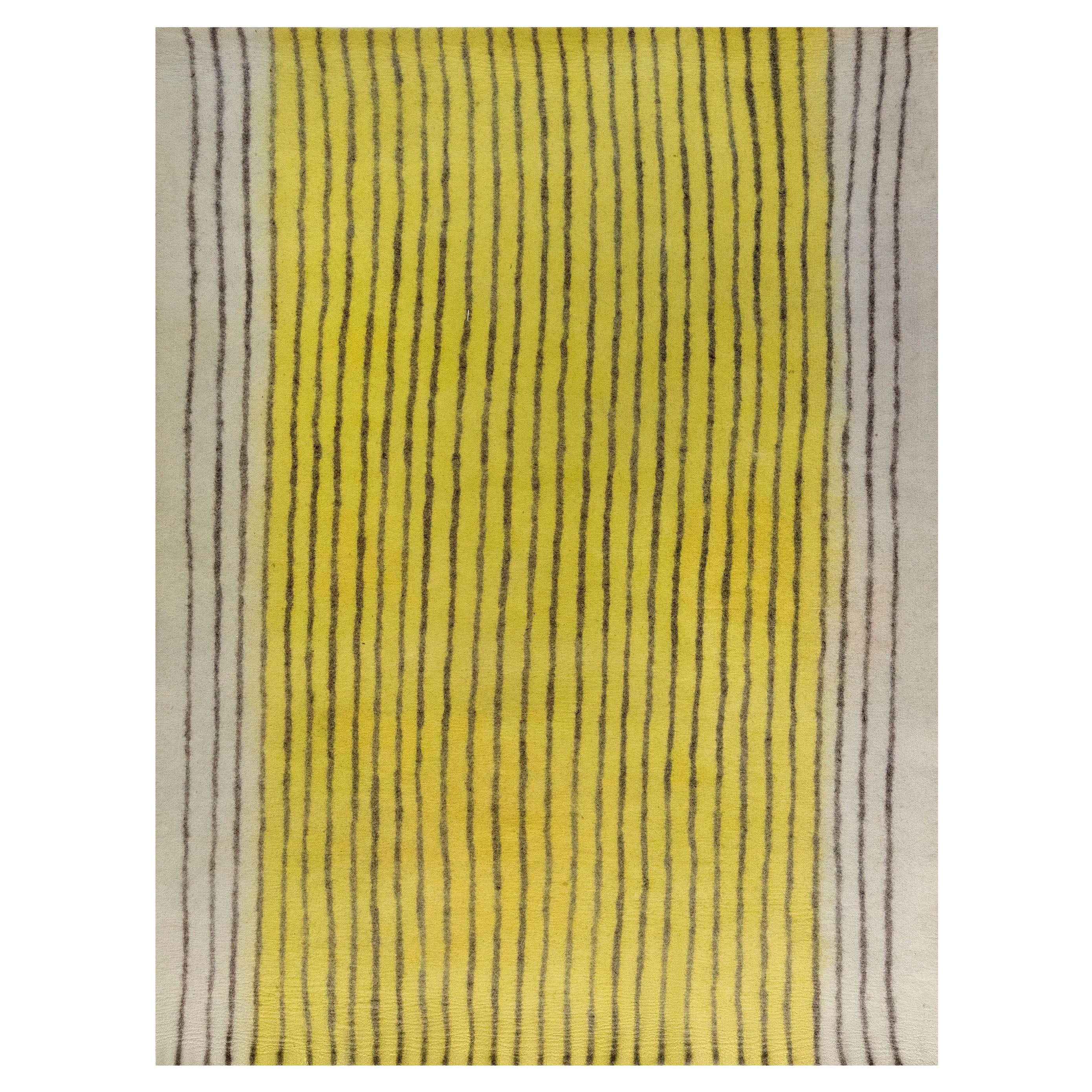 Modern Striped Yellow Black Hand Knotted Felt Rug by Doris Leslie Blau For Sale