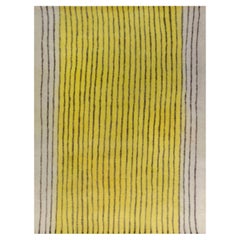 Modern Striped Yellow Black Hand Knotted Felt Rug by Doris Leslie Blau