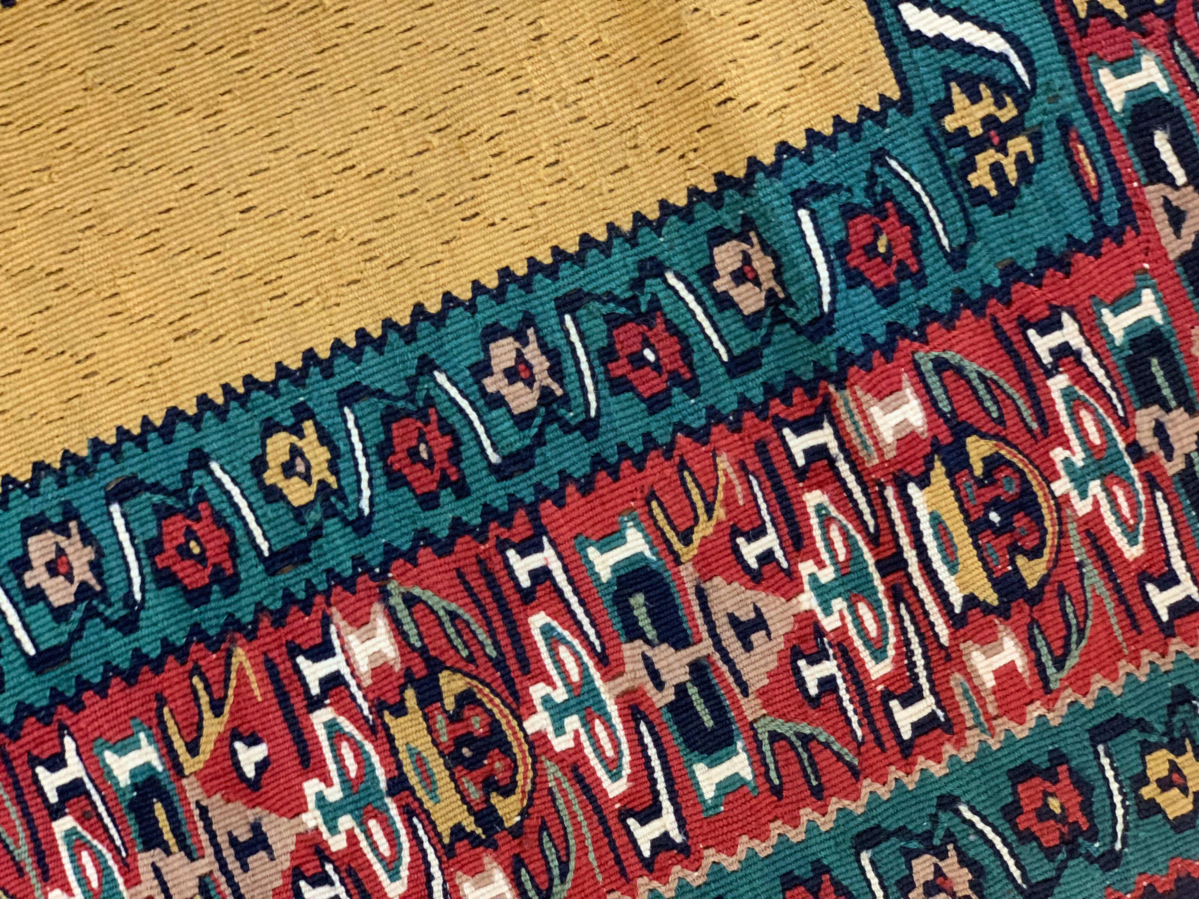Modern Striped Yellow Kilim Rug Handwoven Oriental Wool Carpet For Sale 3