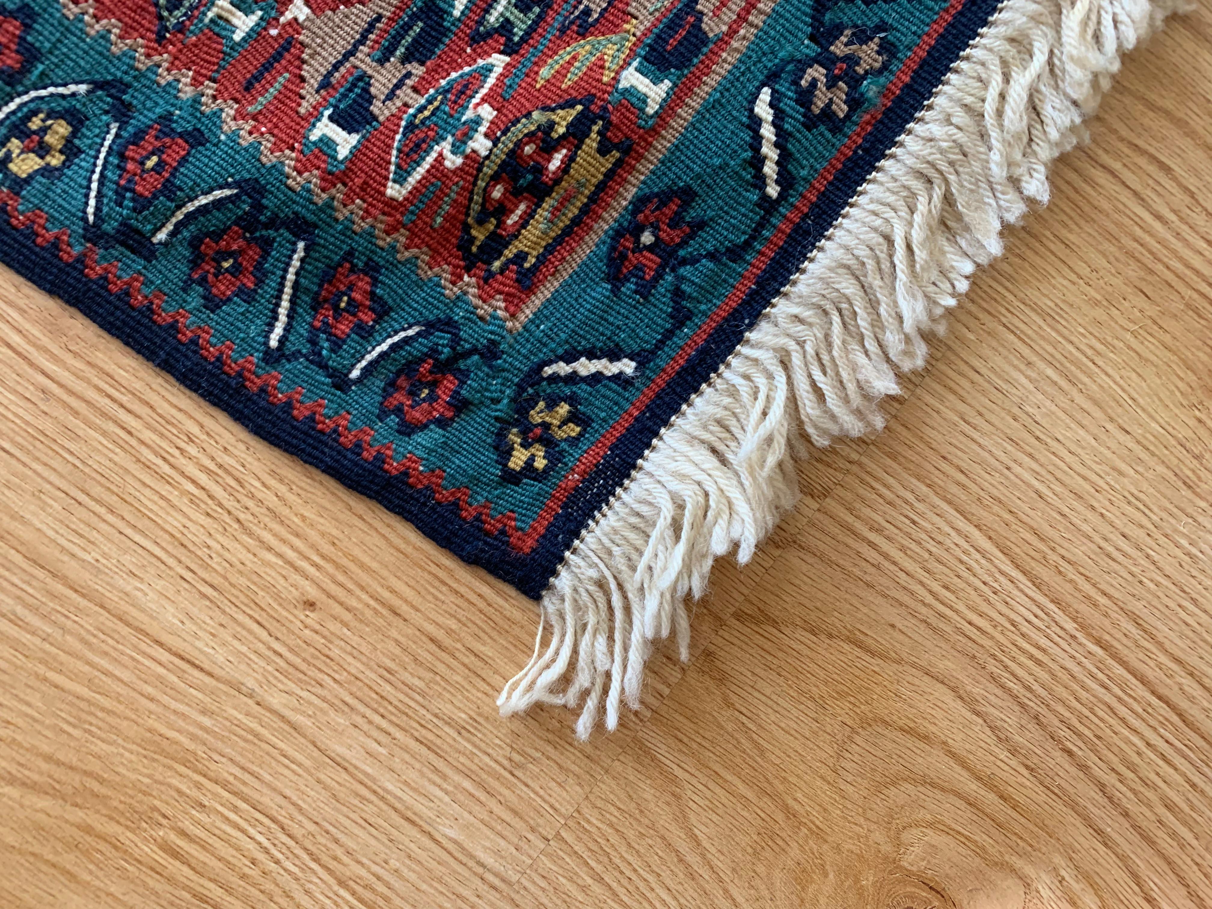 Modern Striped Yellow Kilim Rug Handwoven Oriental Wool Carpet For Sale 6