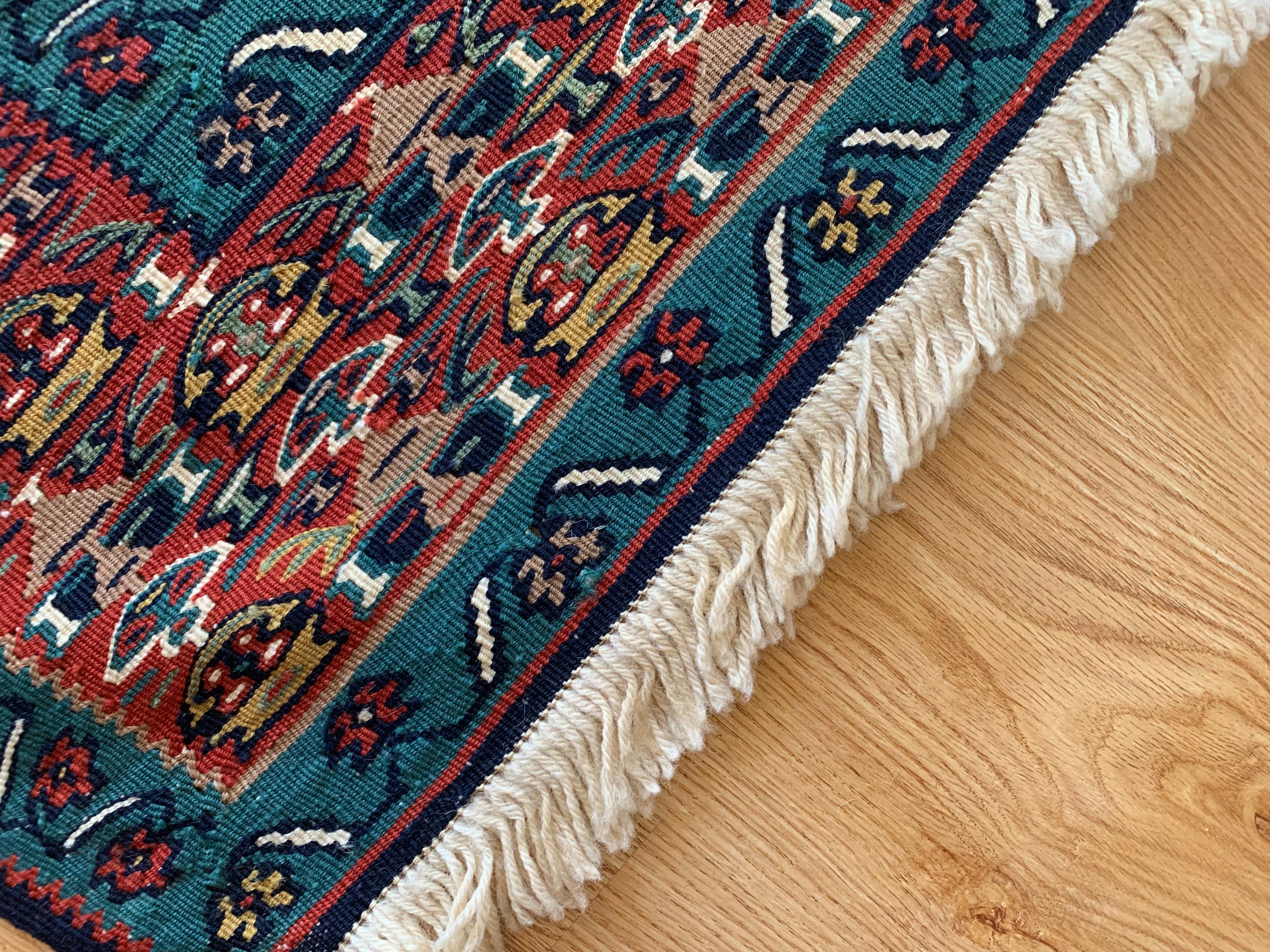 Modern Striped Yellow Kilim Rug Handwoven Oriental Wool Carpet For Sale 7