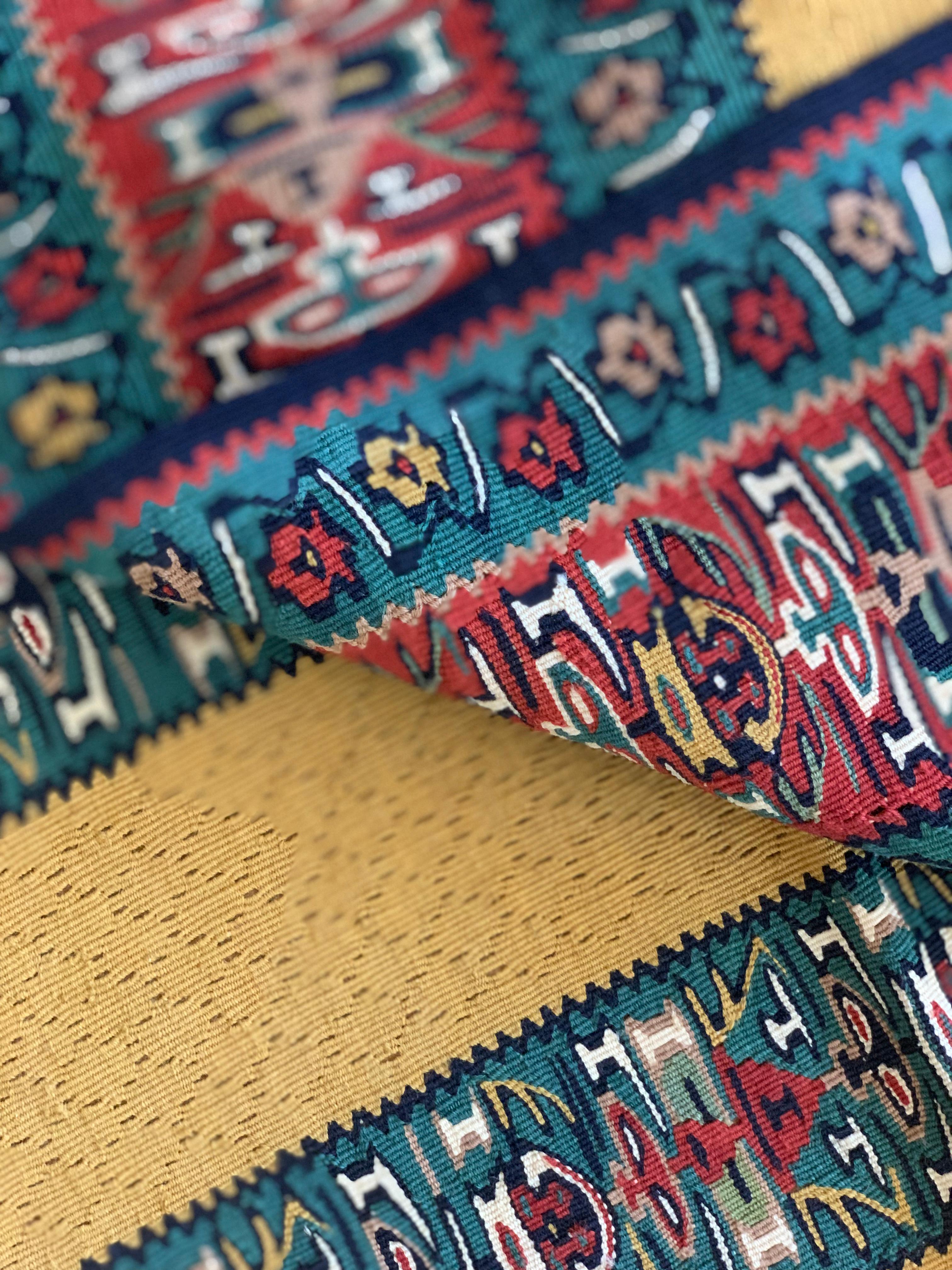 Modern Striped Yellow Kilim Rug Handwoven Oriental Wool Carpet For Sale 9