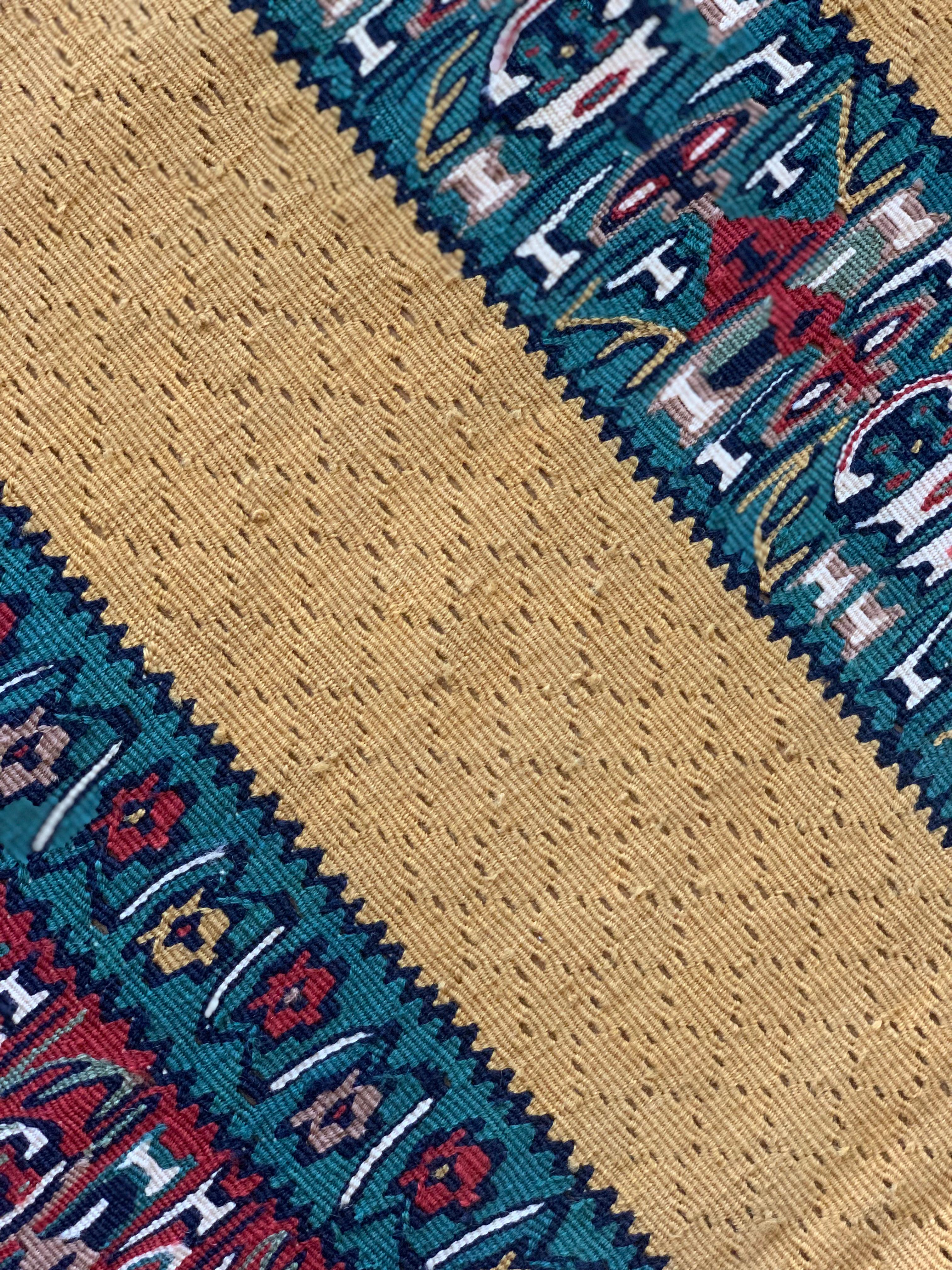 Modern Striped Yellow Kilim Rug Handwoven Oriental Wool Carpet For Sale 11