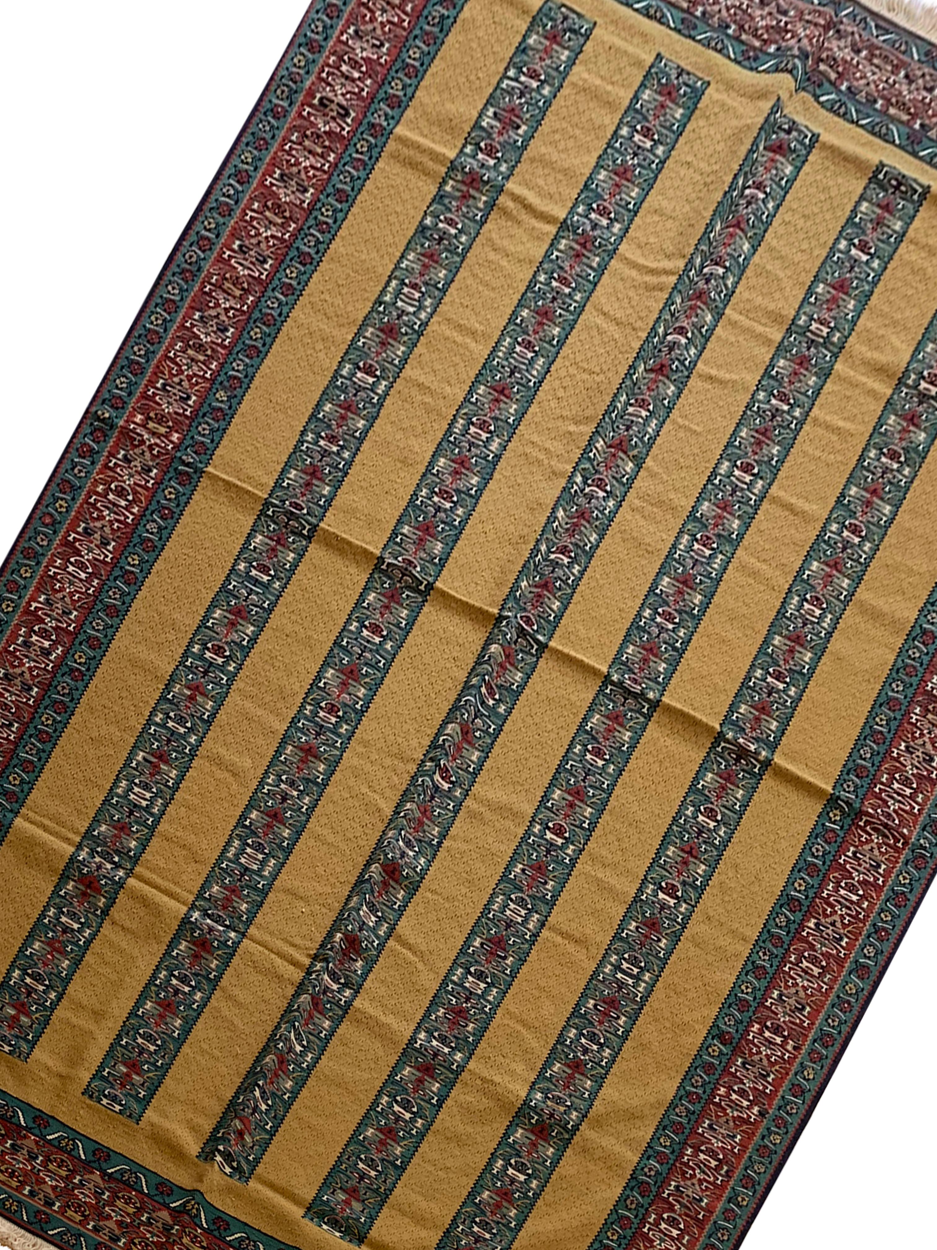 Vegetable Dyed Modern Striped Yellow Kilim Rug Handwoven Oriental Wool Carpet For Sale
