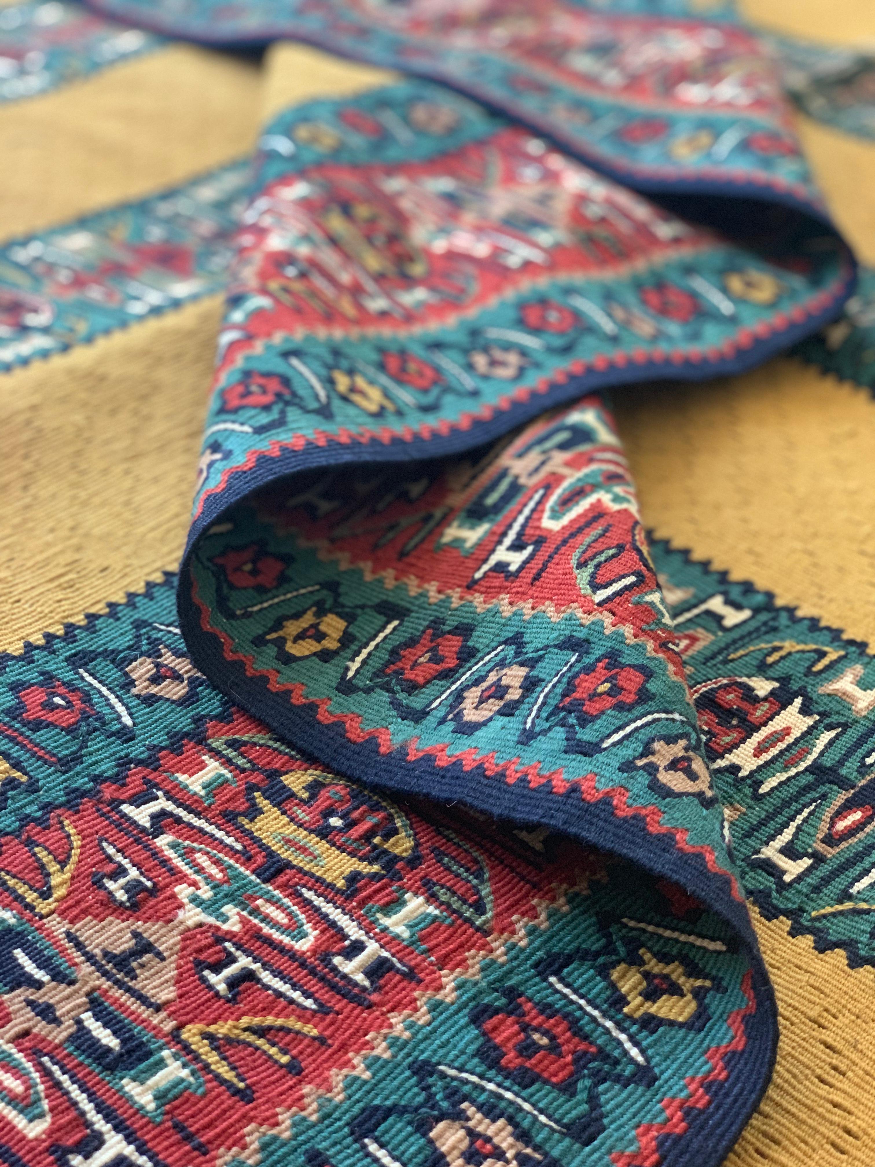 Modern Striped Yellow Kilim Rug Handwoven Oriental Wool Carpet For Sale 2