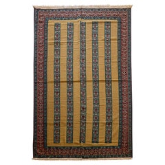 Modern Striped Yellow Kilim Rug Handwoven Oriental Wool Carpet